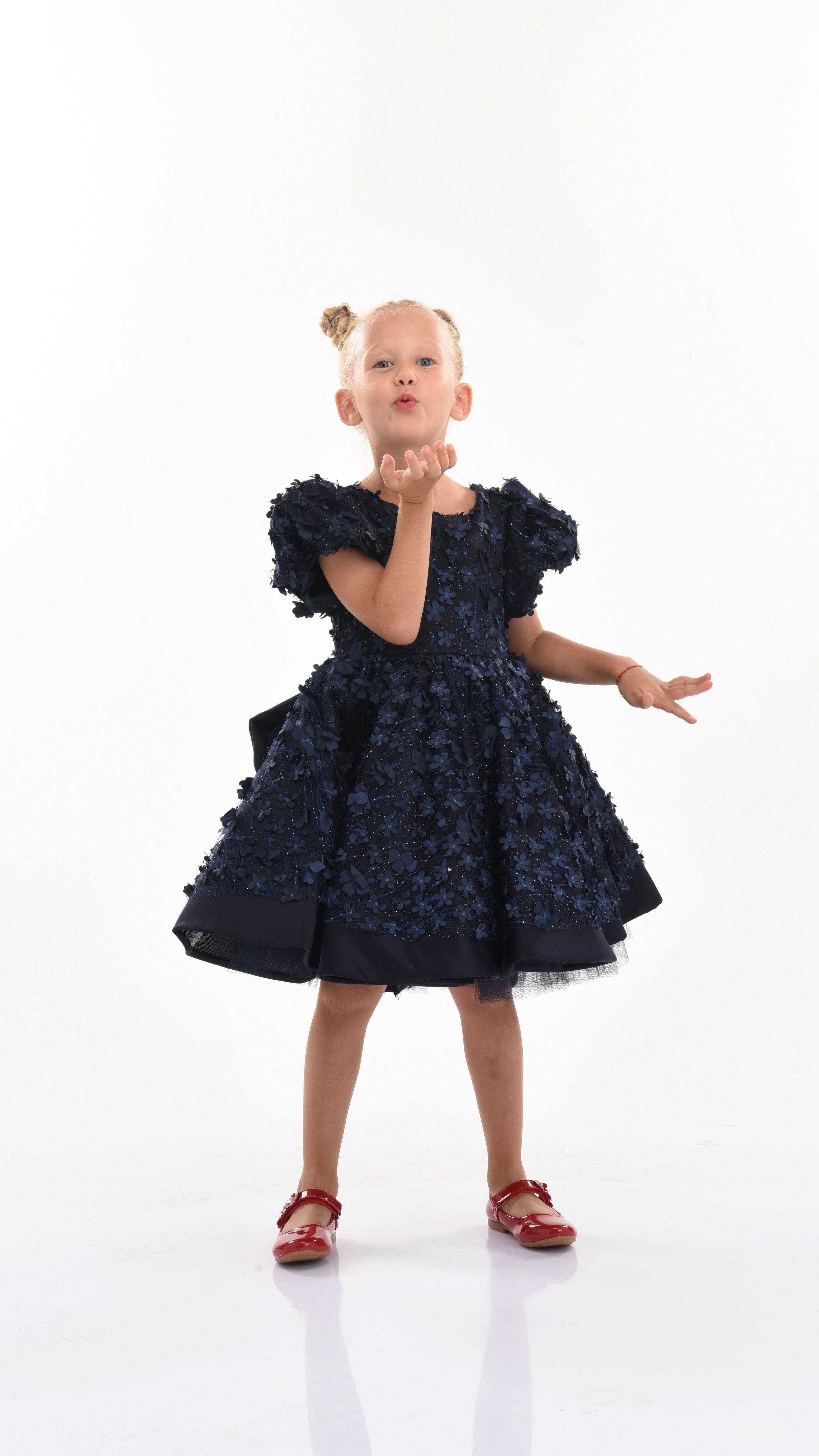 Navy Moneta Floral Bow Dress
