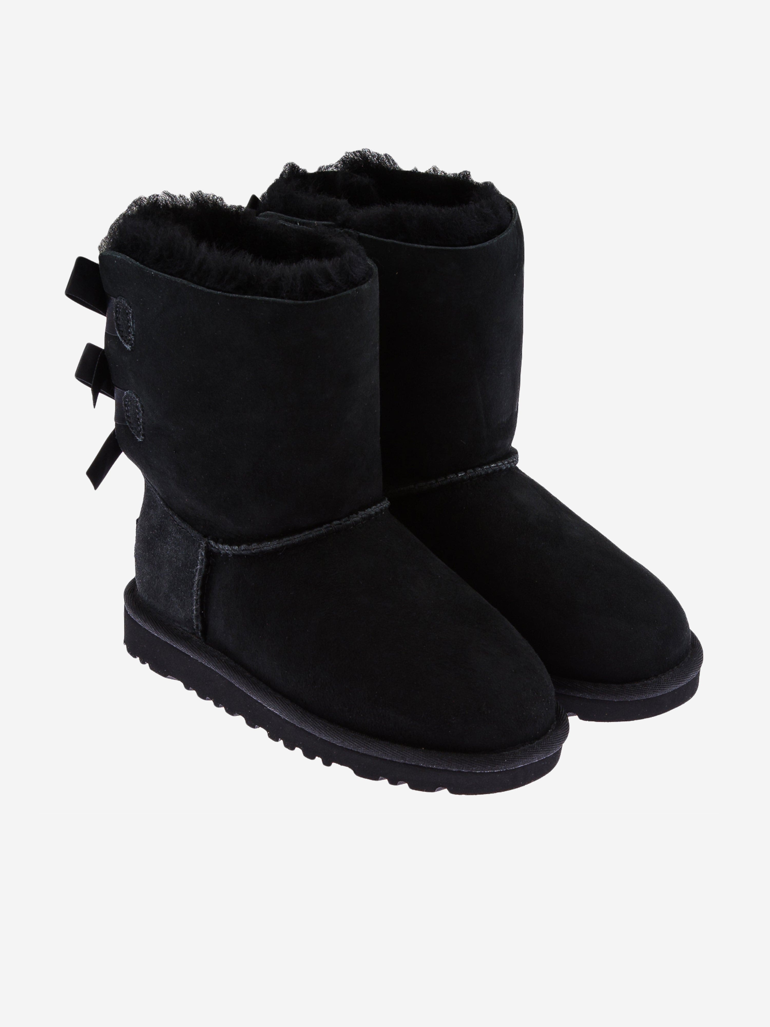 UGG Girls Sheepskin Long Bailey Bow Boots in Black