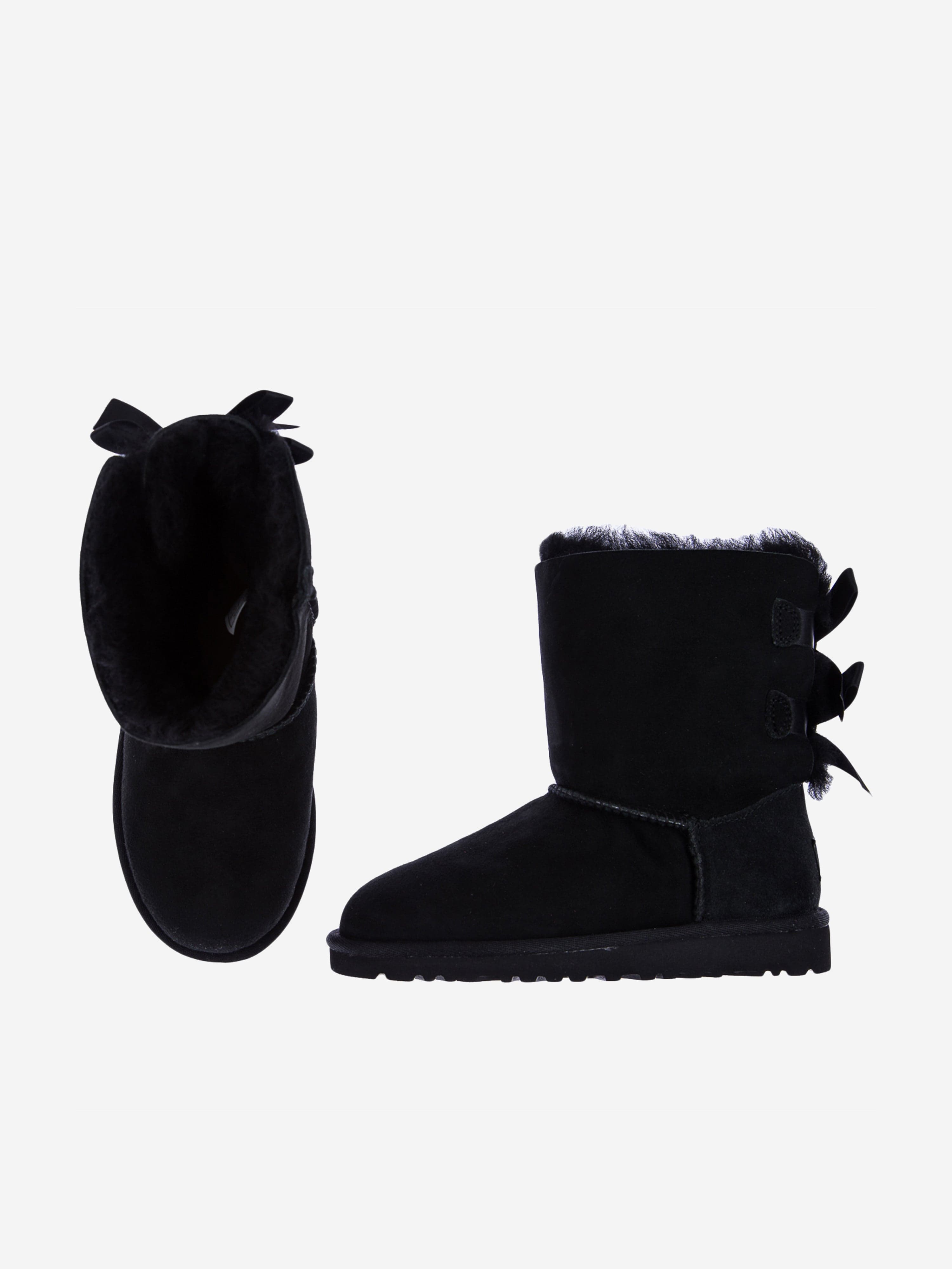 UGG Girls Sheepskin Long Bailey Bow Boots in Black