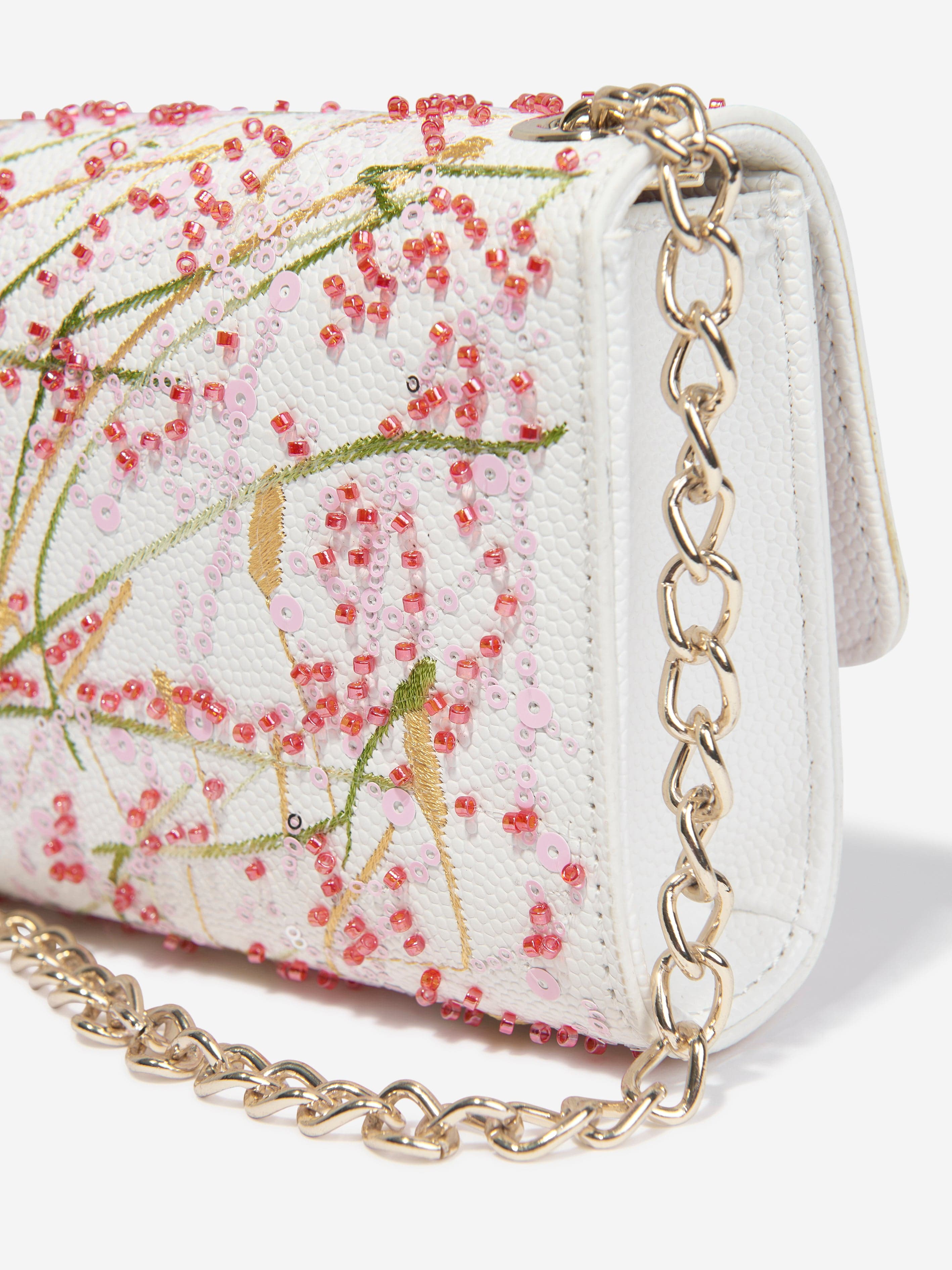 Valentino Girls Divina Embroidery Flap Bag in White (W: 17cm)