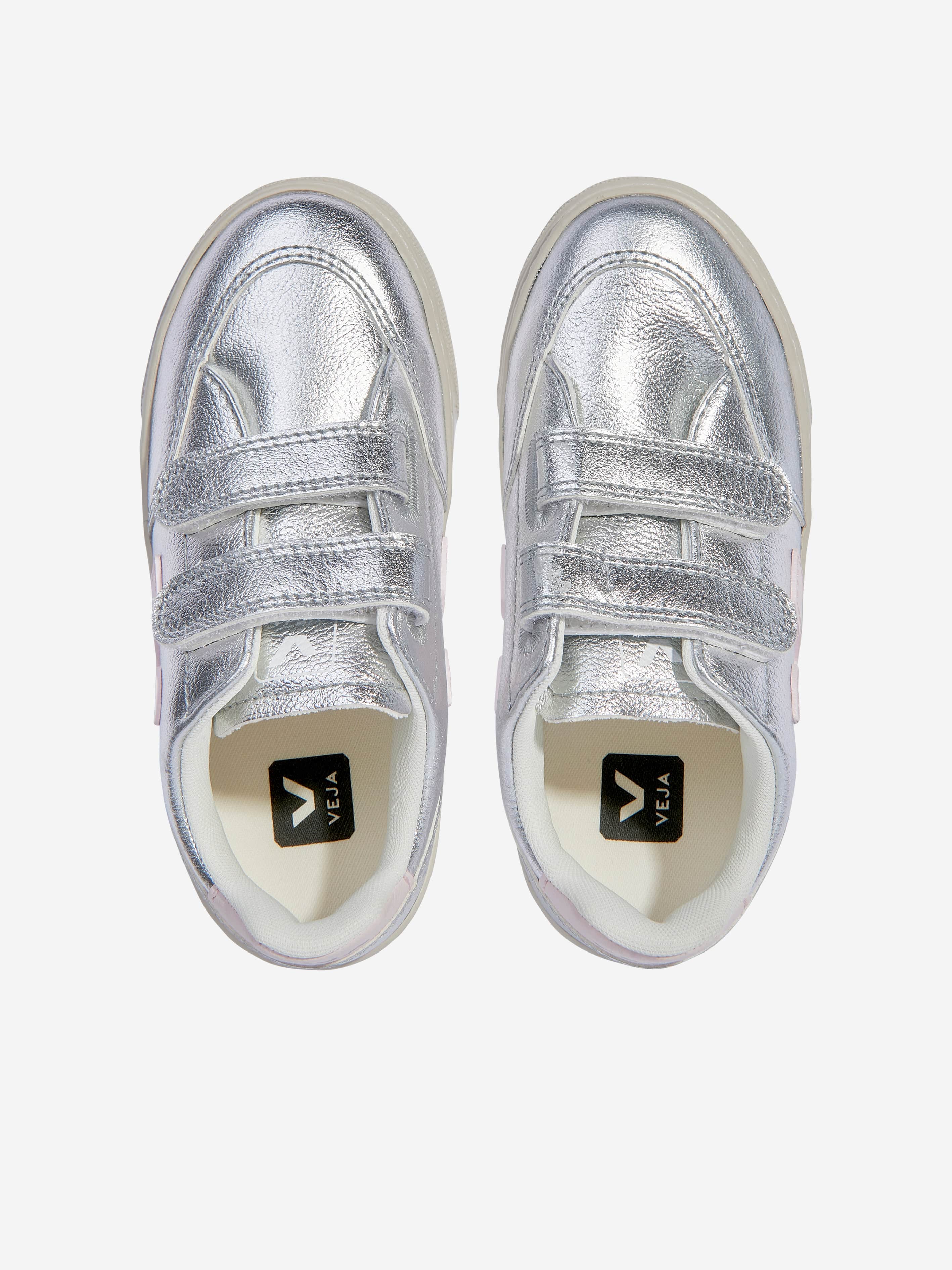 Veja Kids ChromeFree Leather V-12 Trainers in Silver