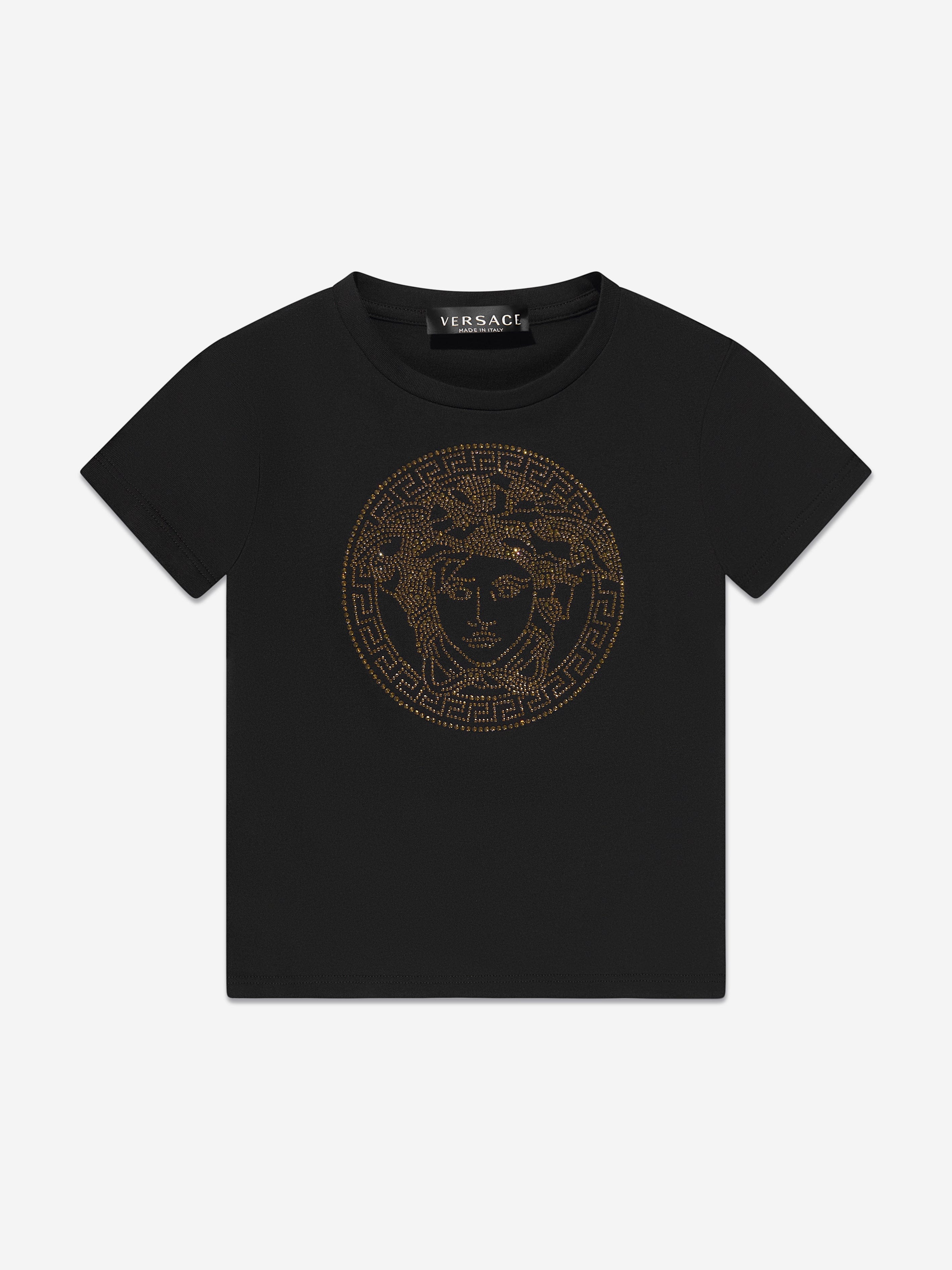 Versace Girls Diamante Logo T-Shirt in Black