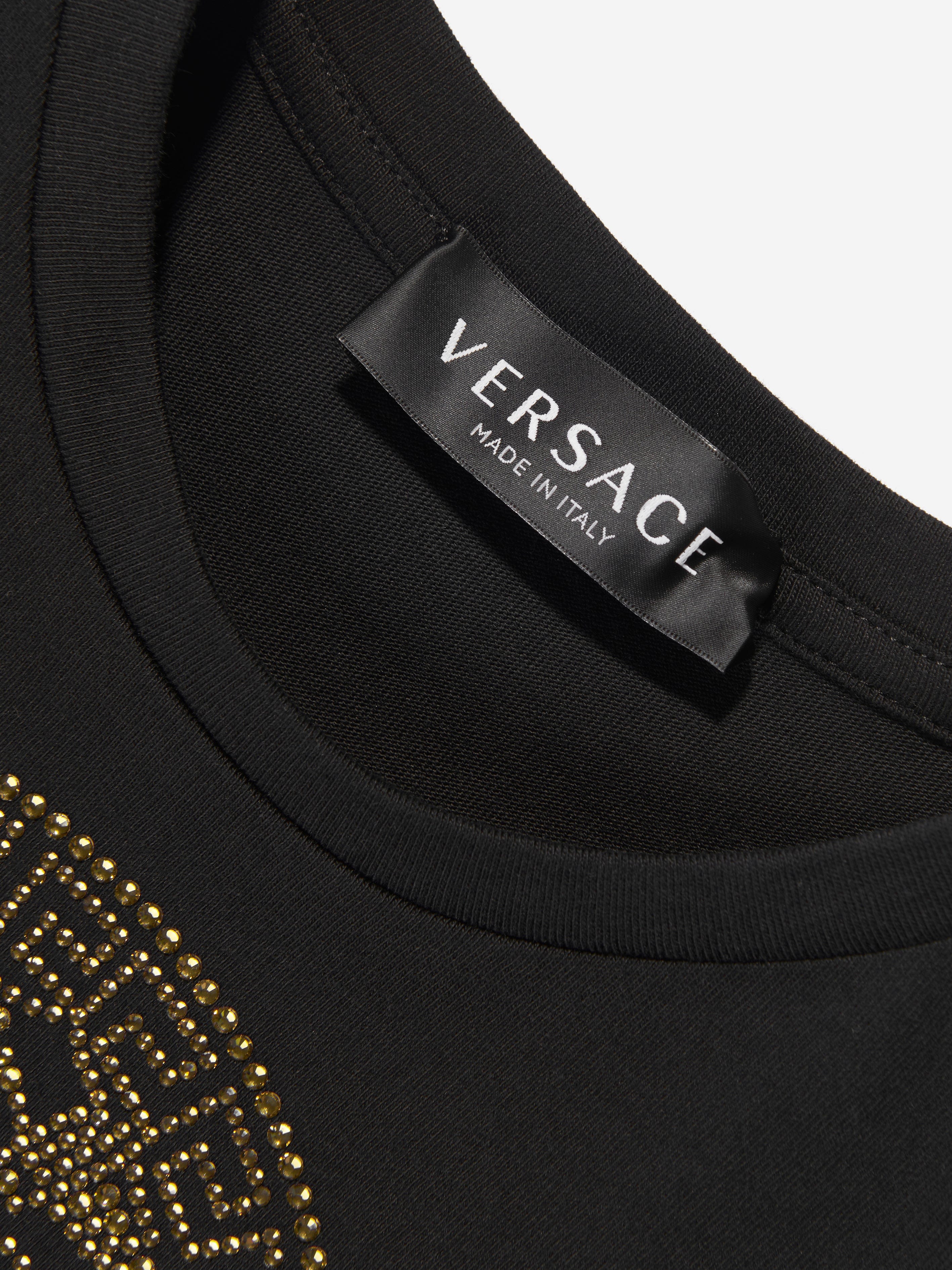 Versace Girls Diamante Logo T-Shirt in Black