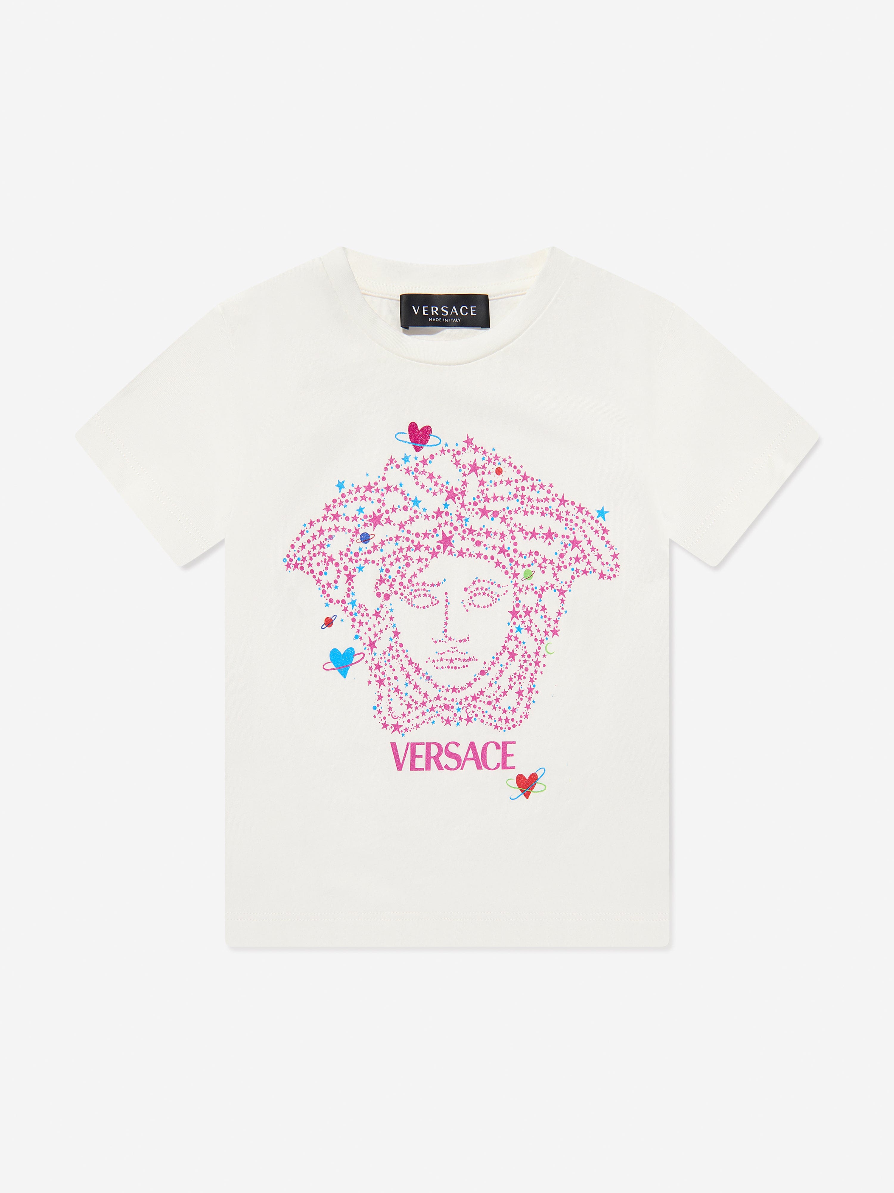 Versace Girls Glitter Logo T-Shirt in White