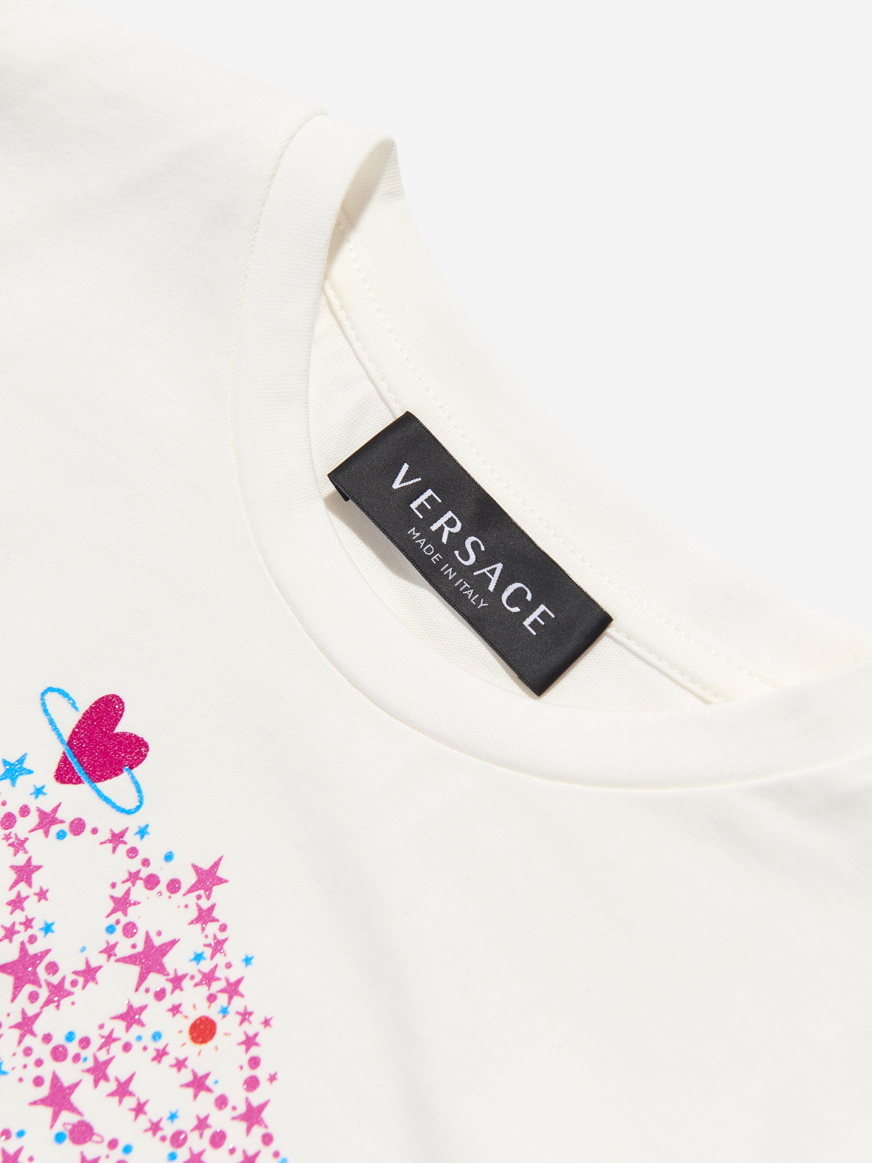 Versace Girls Glitter Logo T-Shirt in White