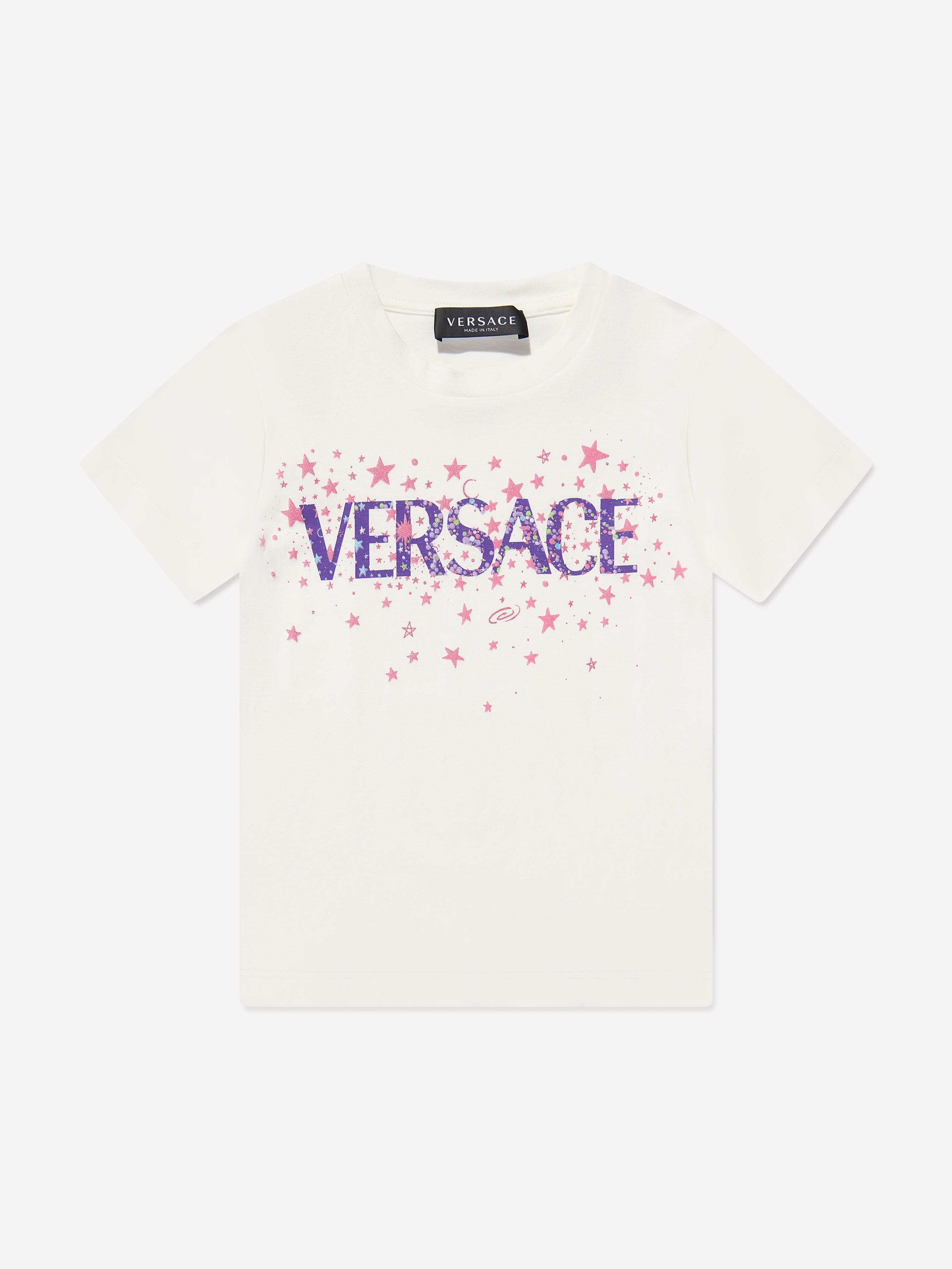 Versace Girls Glitter Medusa Logo T-Shirt in White