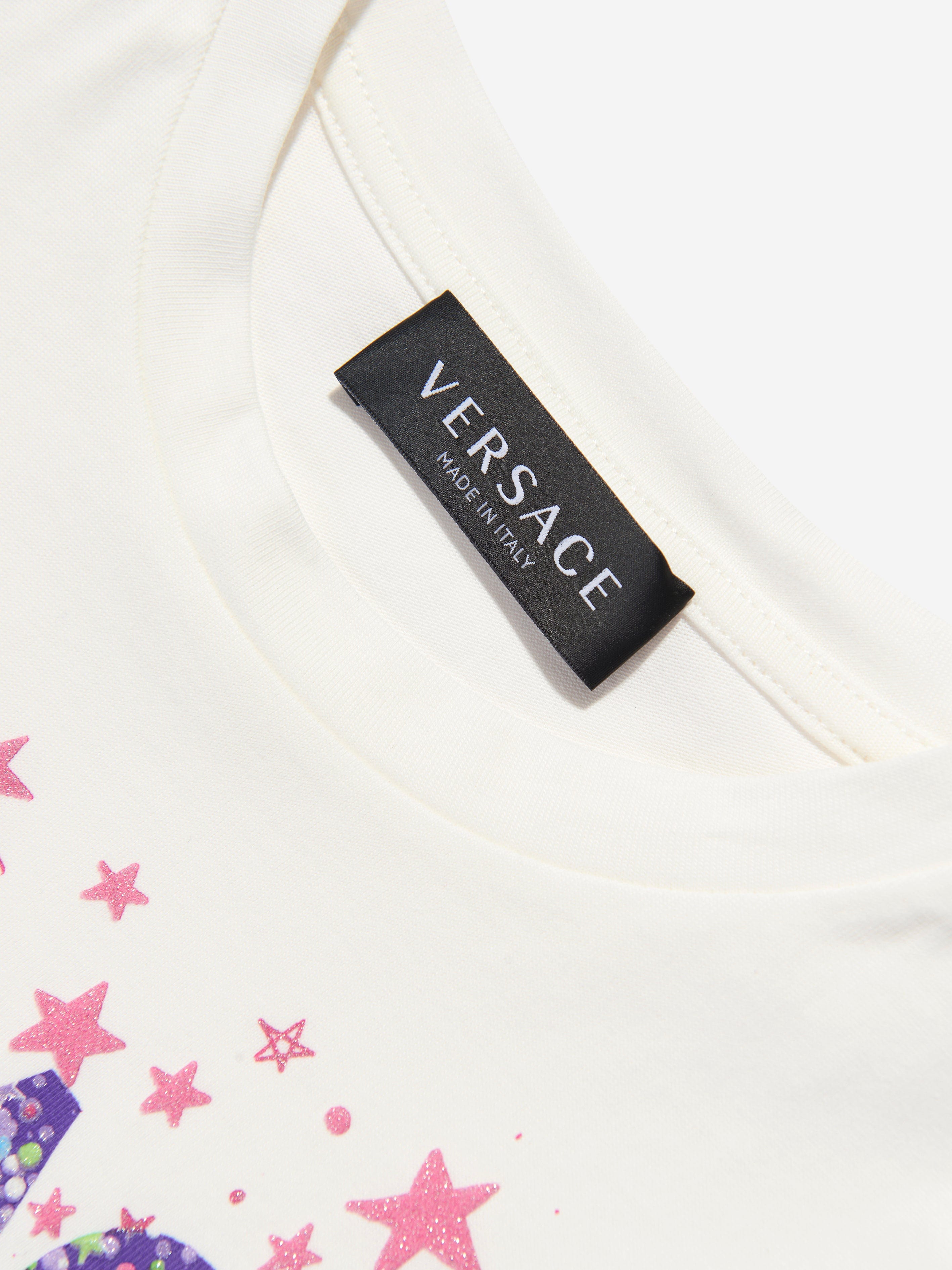 Versace Girls Glitter Medusa Logo T-Shirt in White