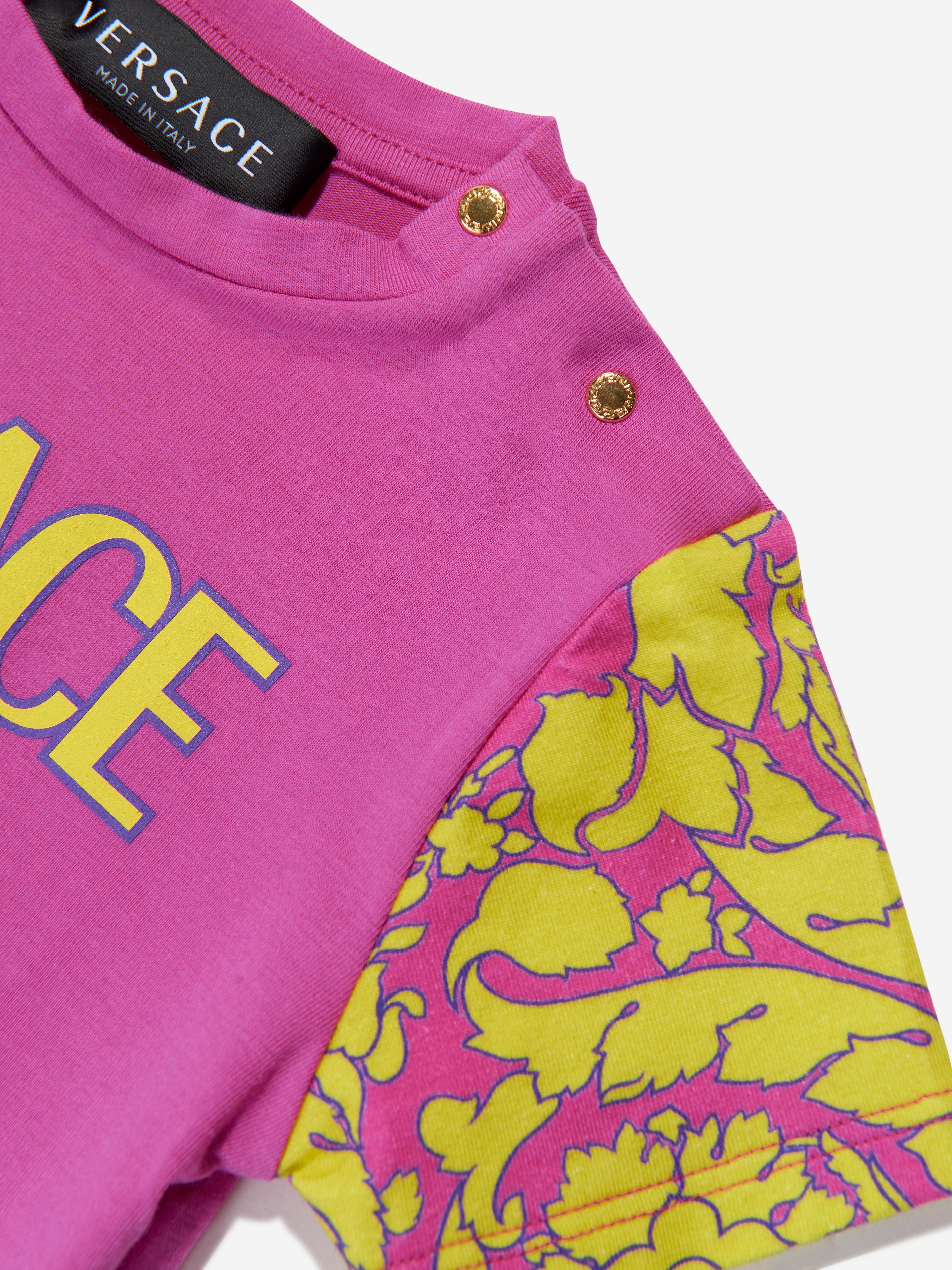 Versace Baby Girls Barocco Logo T-Shirt in Pink