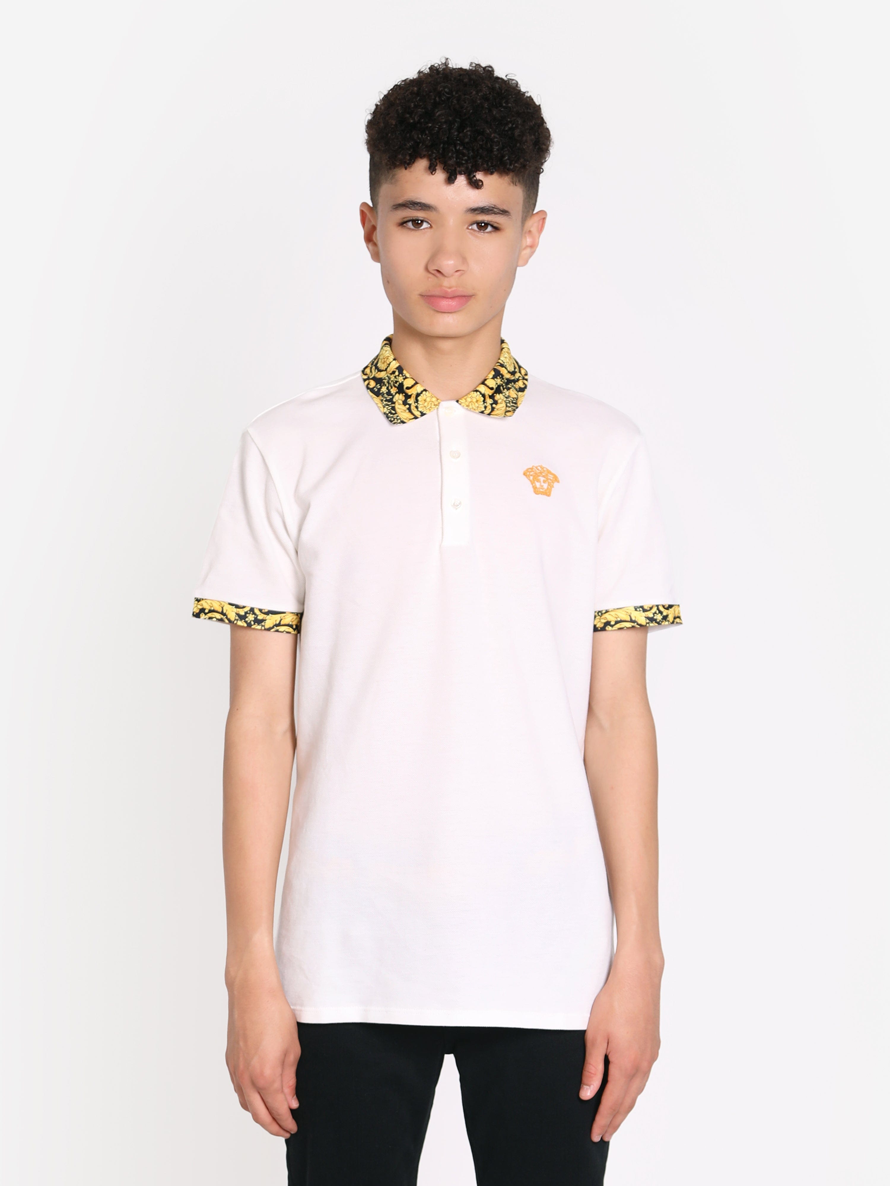 Versace Boys Barocco Logo Polo Shirt in White