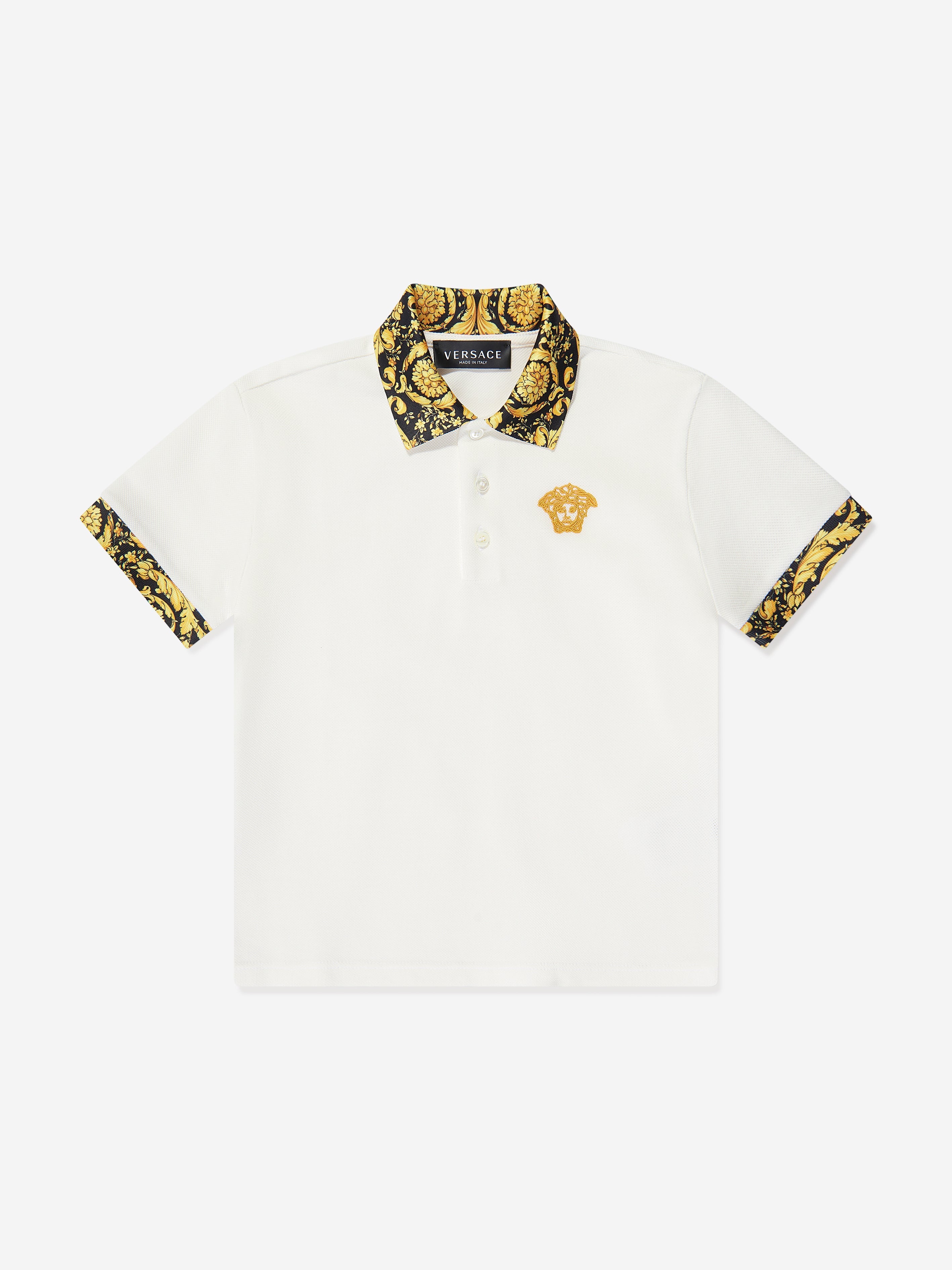 Versace Boys Barocco Logo Polo Shirt in White