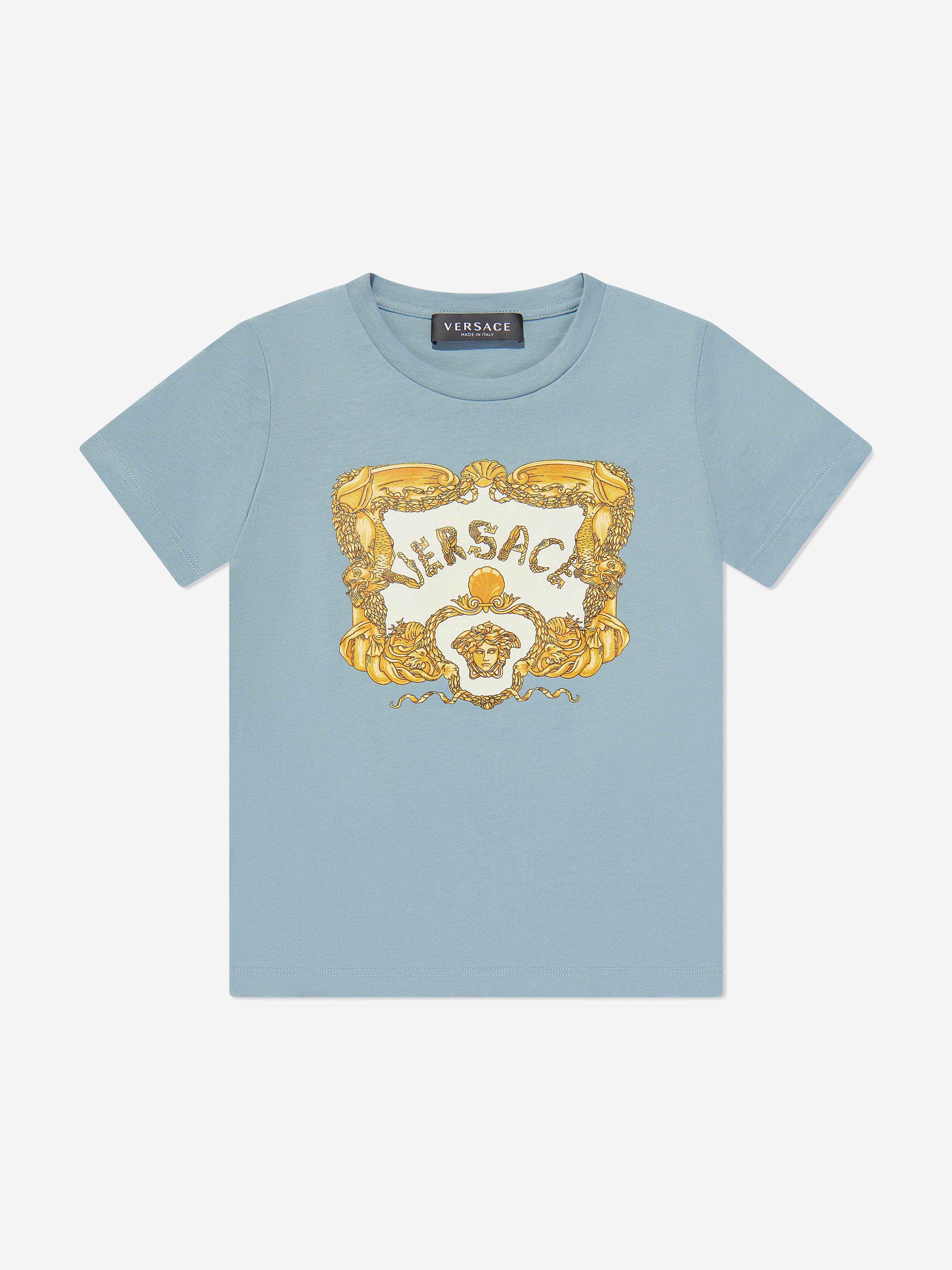 Versace Boys Logo Print T-Shirt in Blue