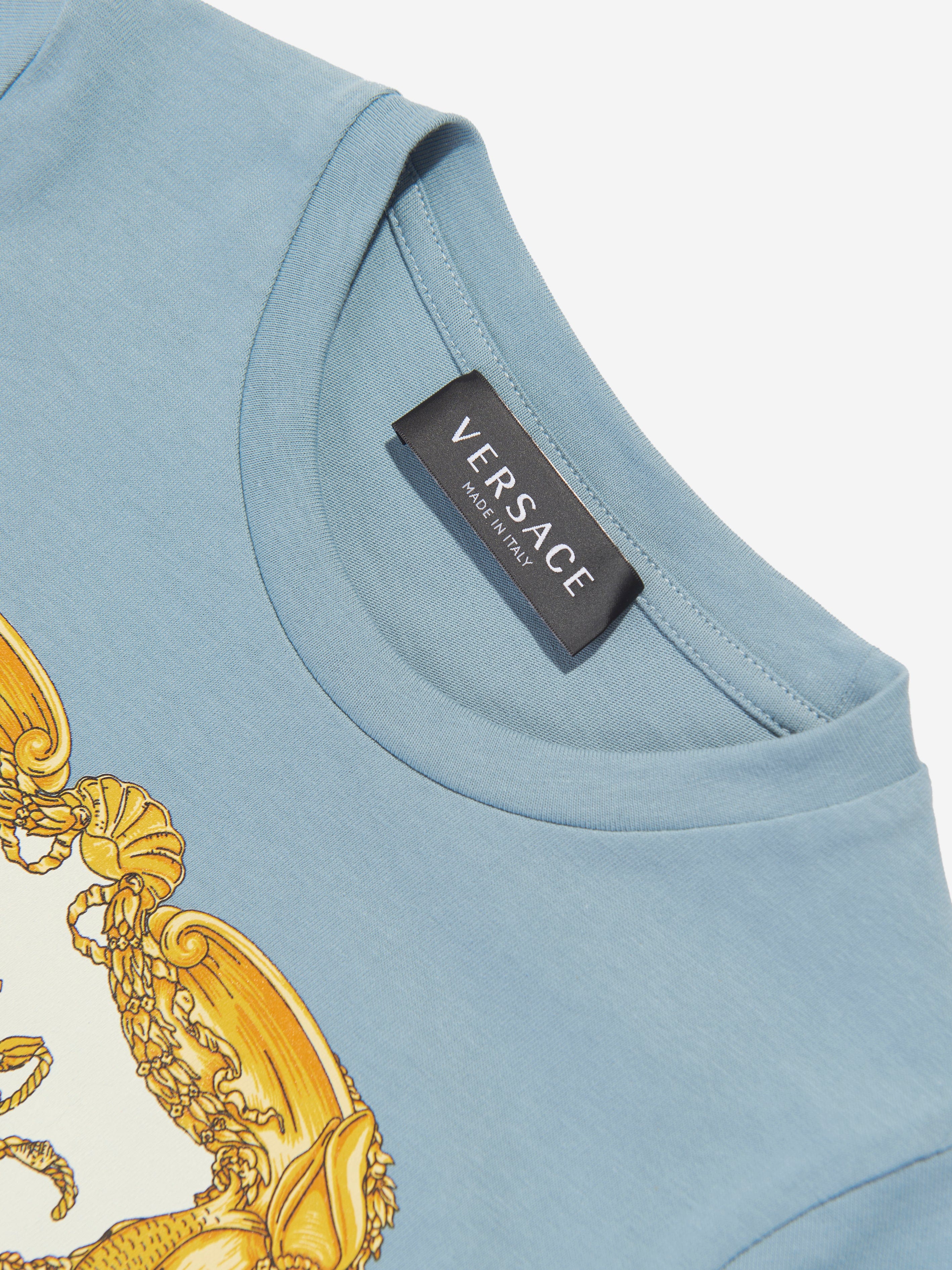 Versace Boys Logo Print T-Shirt in Blue