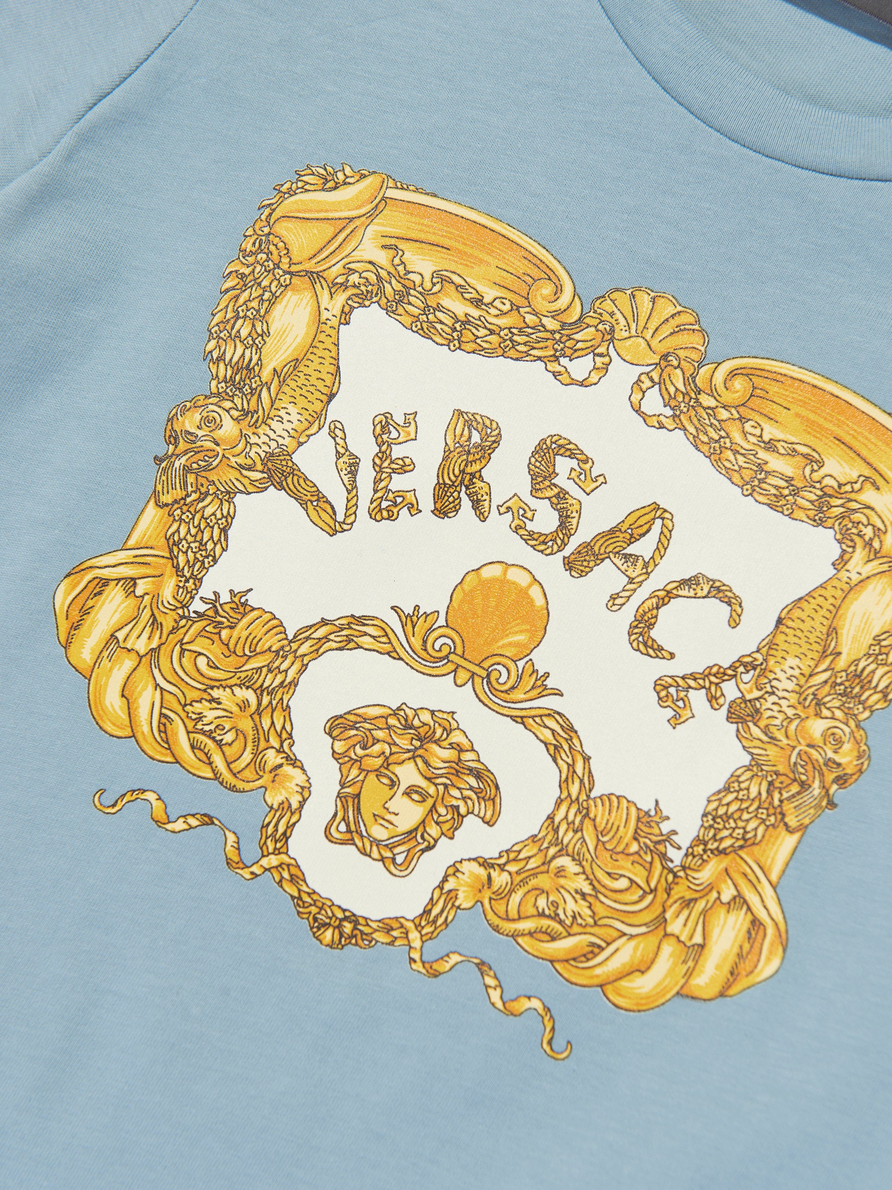 Versace Boys Logo Print T-Shirt in Blue