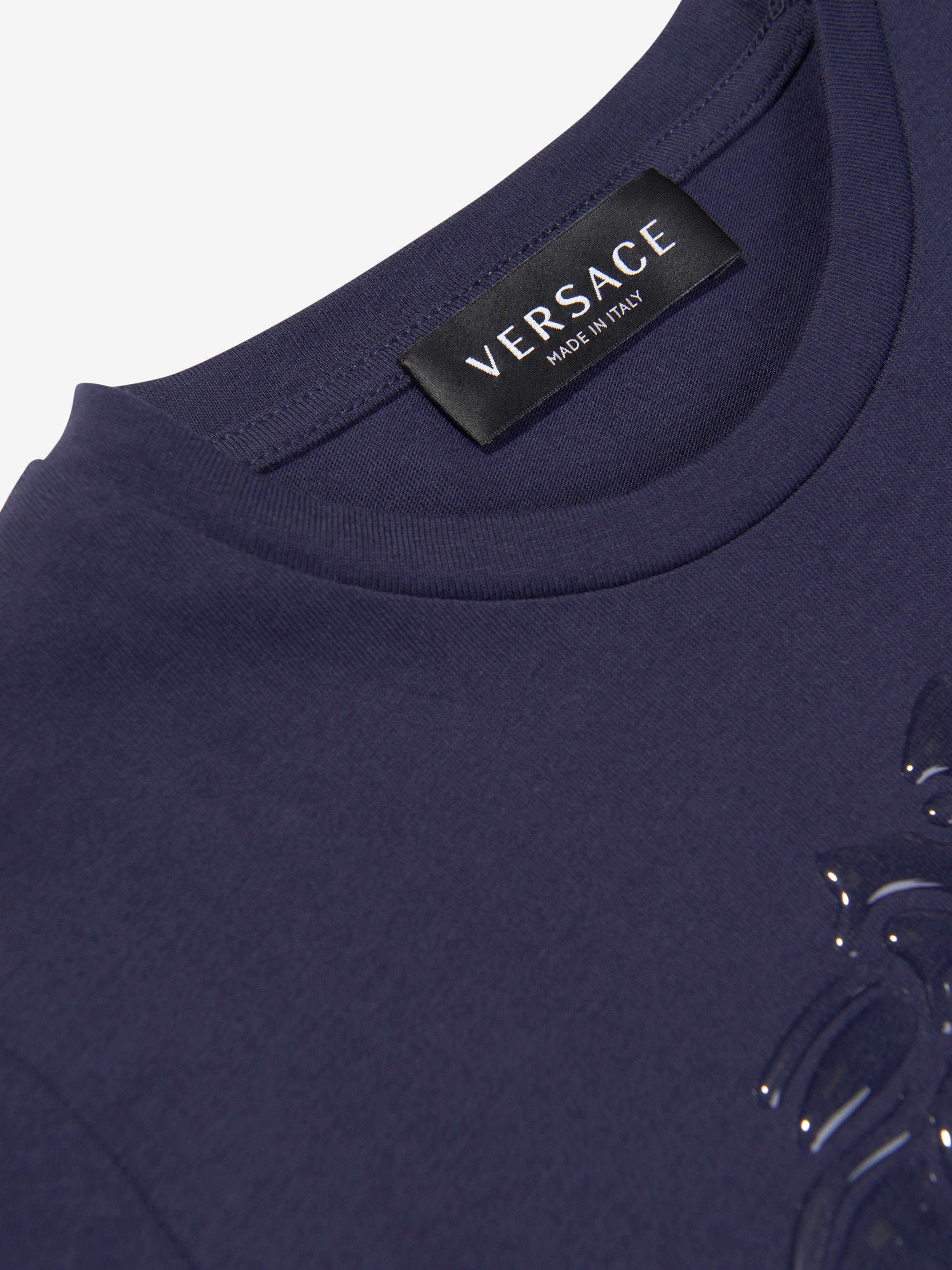 Versace Boys Medusa Logo T-Shirt in Navy