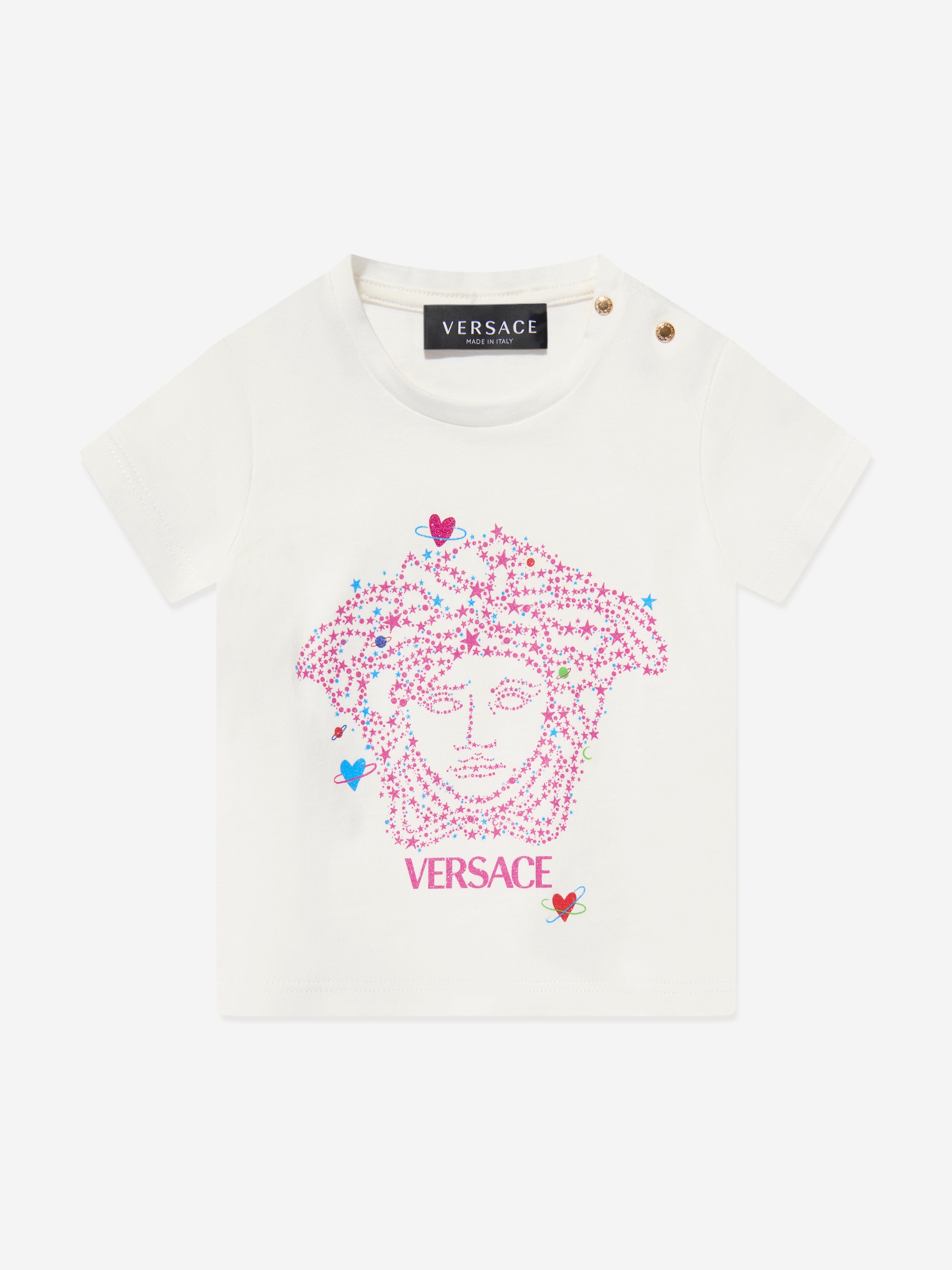 Versace Baby Girls Glitter Logo T-Shirt in White