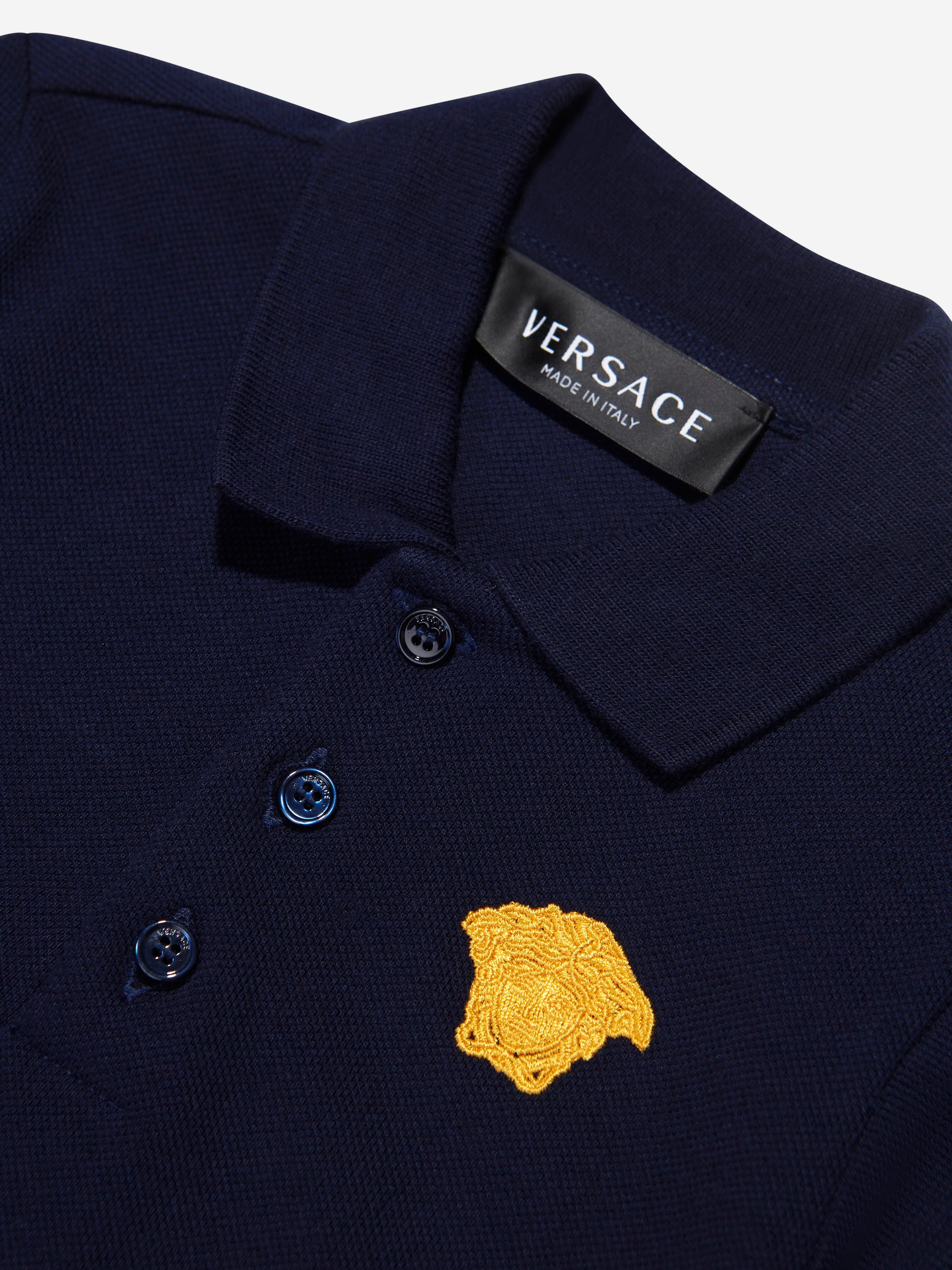 Versace Baby Boys Logo Polo Shirt in Navy