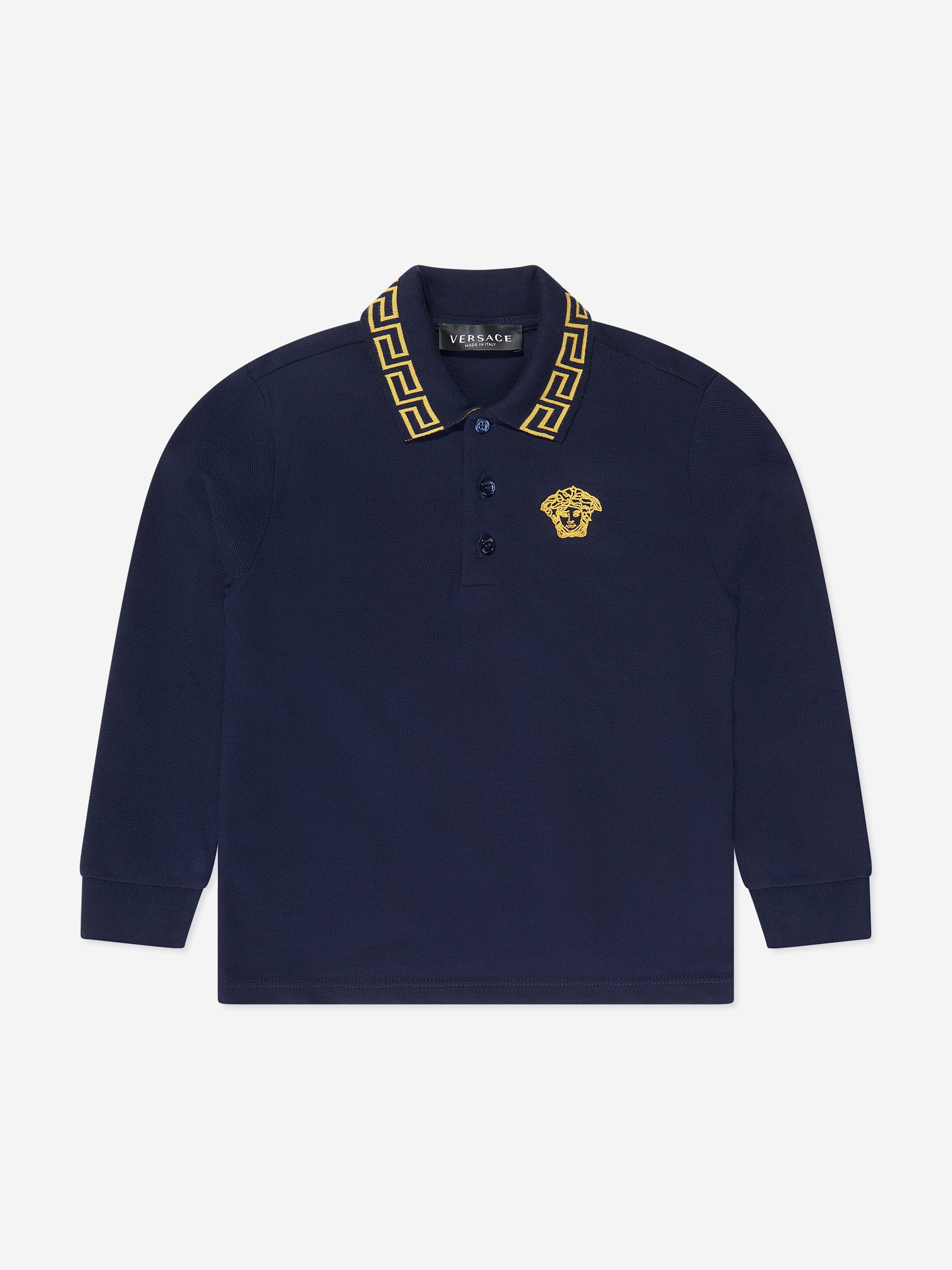 Versace Boys Long Sleeve Polo Shirt in Navy