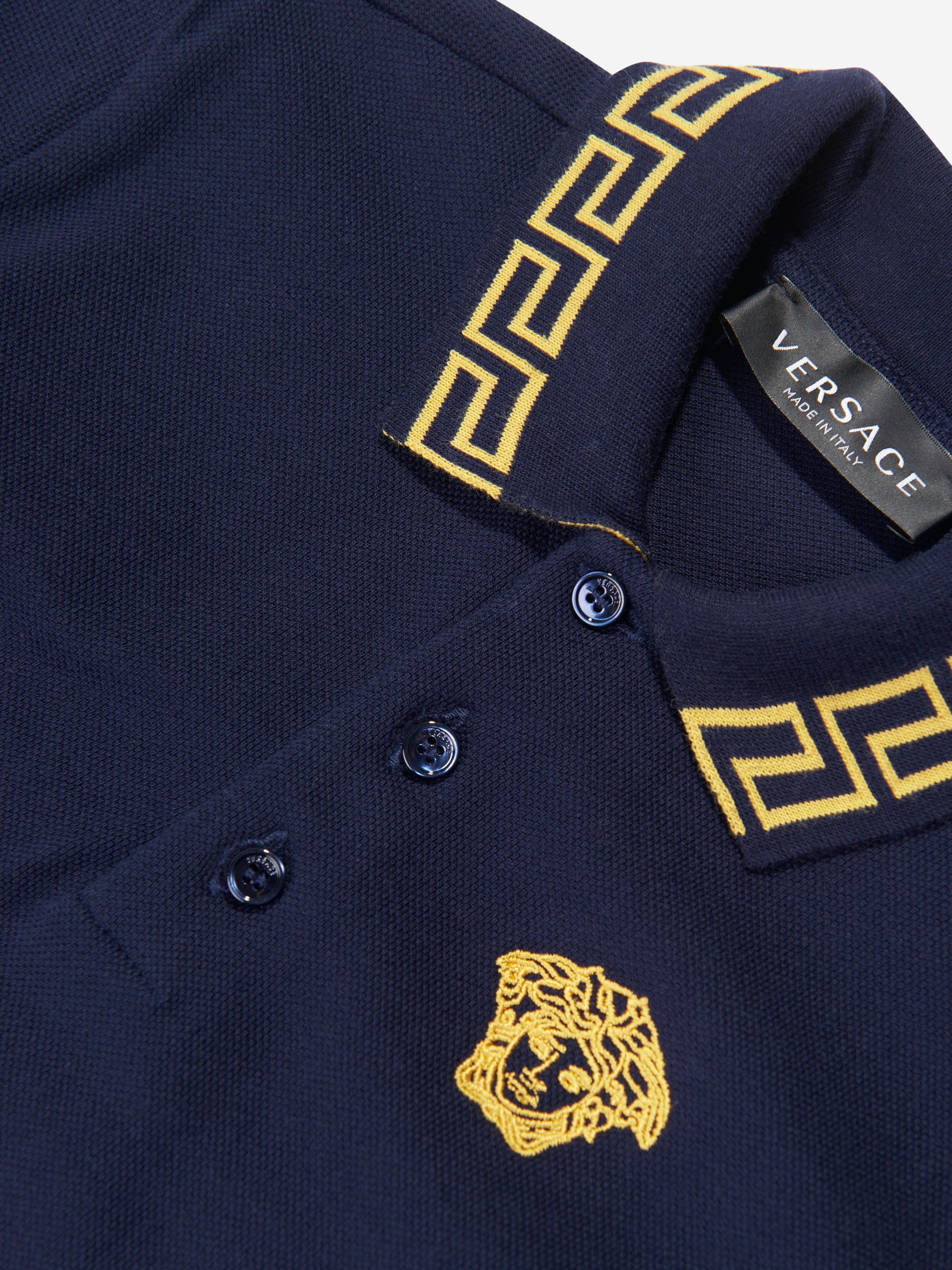 Versace Boys Long Sleeve Polo Shirt in Navy