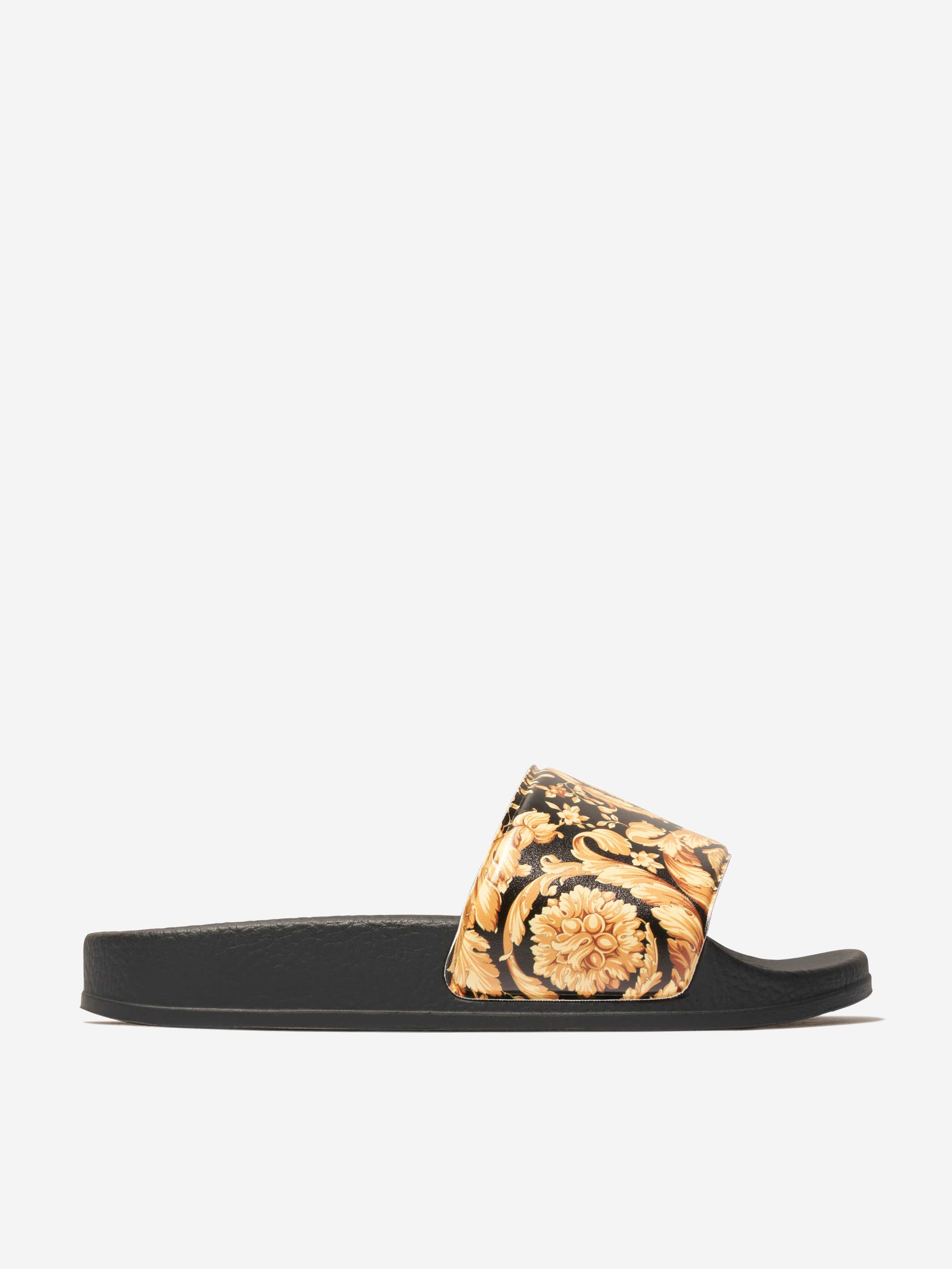 Versace Kids Barocco Sliders in Black