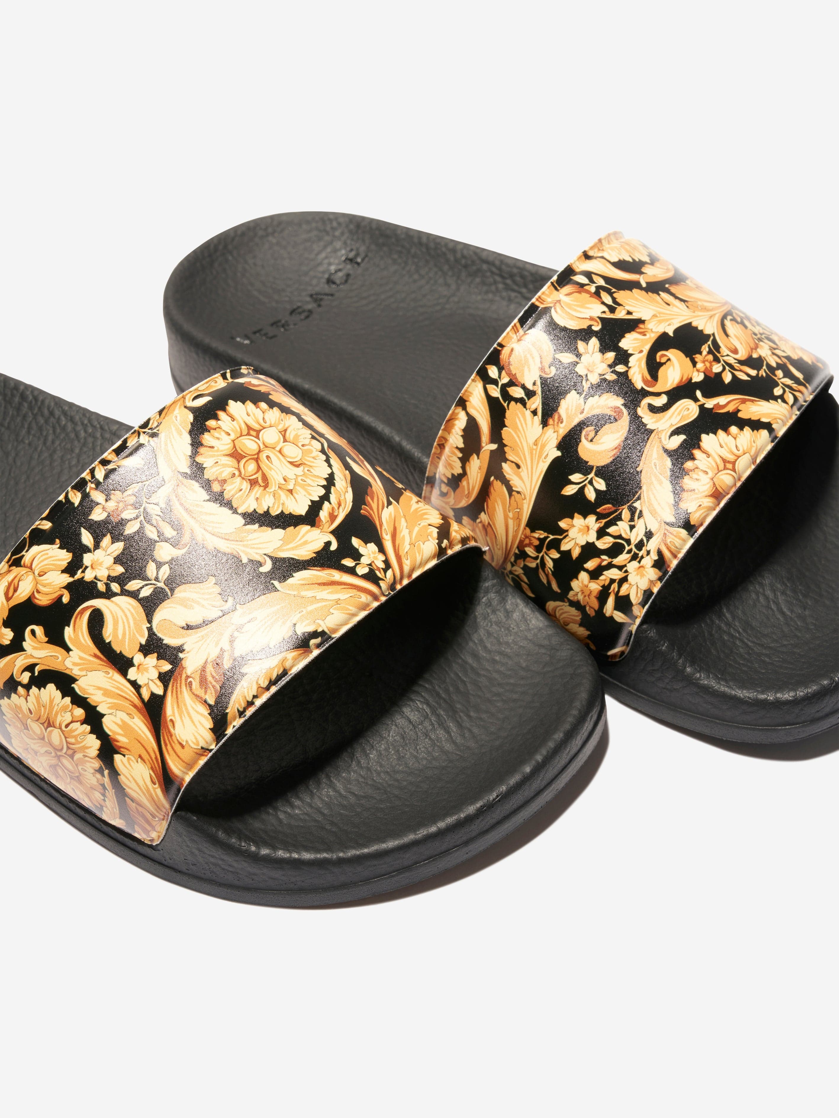 Versace Kids Barocco Sliders in Black