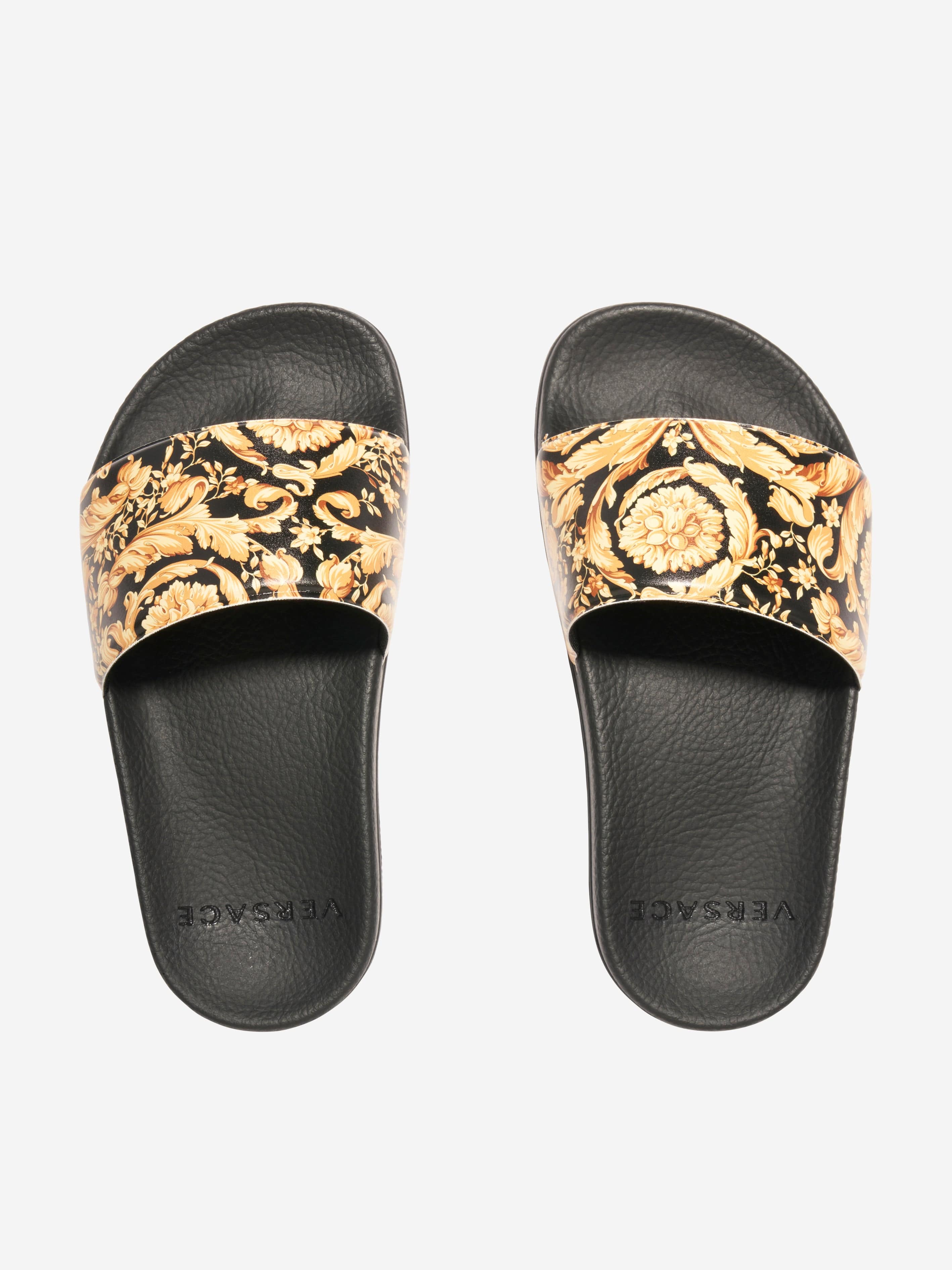 Versace Kids Barocco Sliders in Black