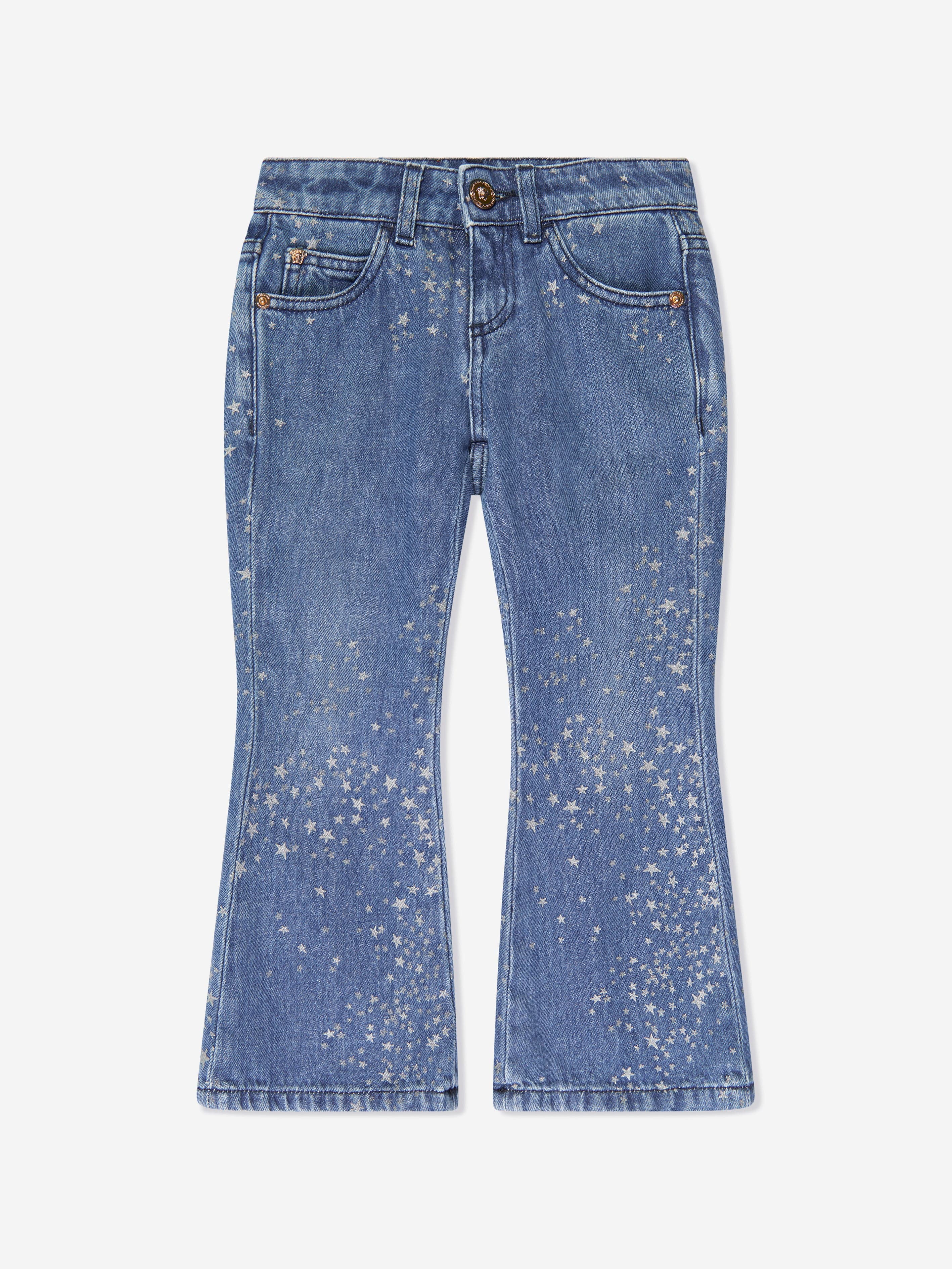 Versace Girls Flared Glitter Jeans in Blue