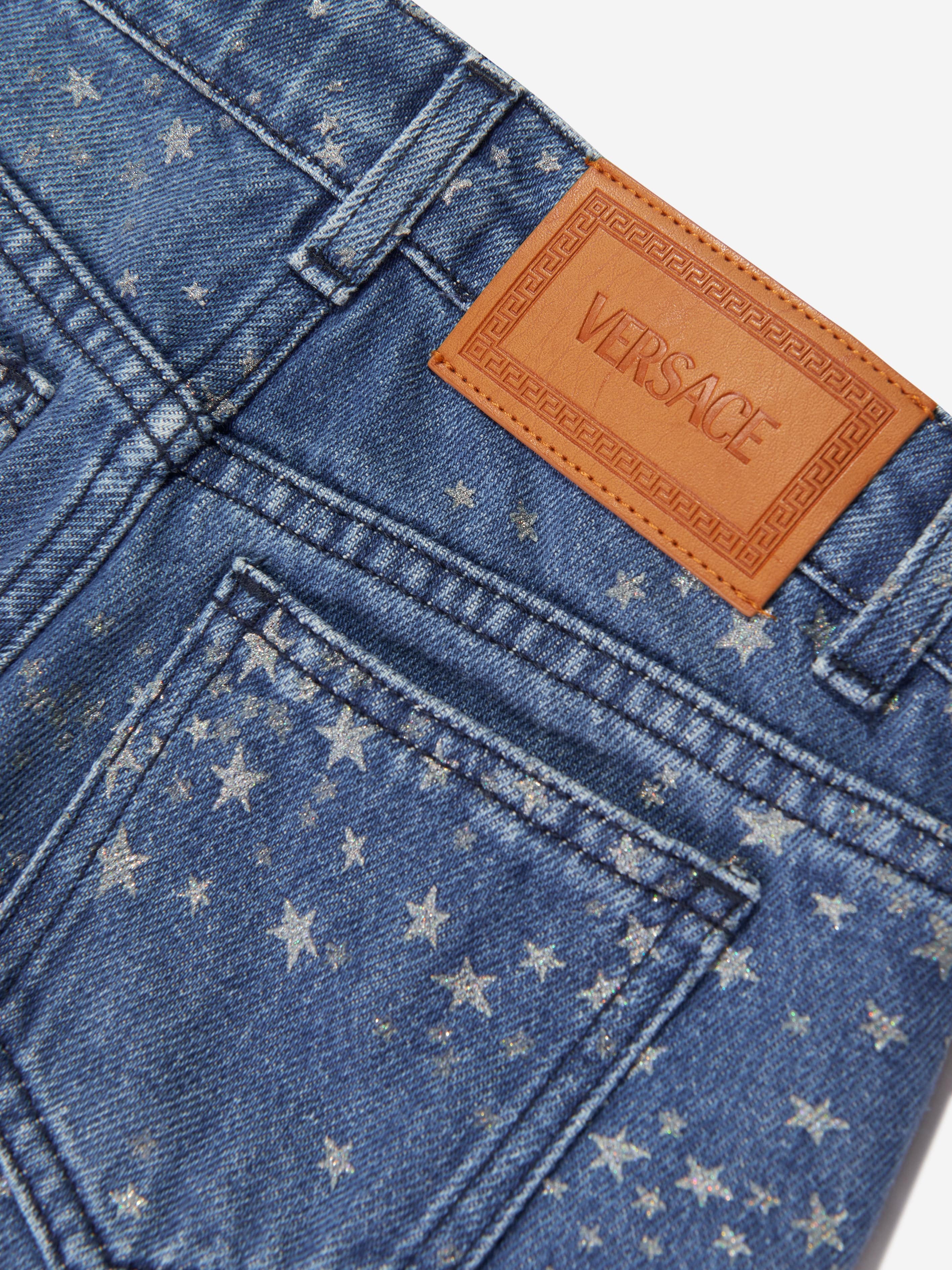 Versace Girls Flared Glitter Jeans in Blue