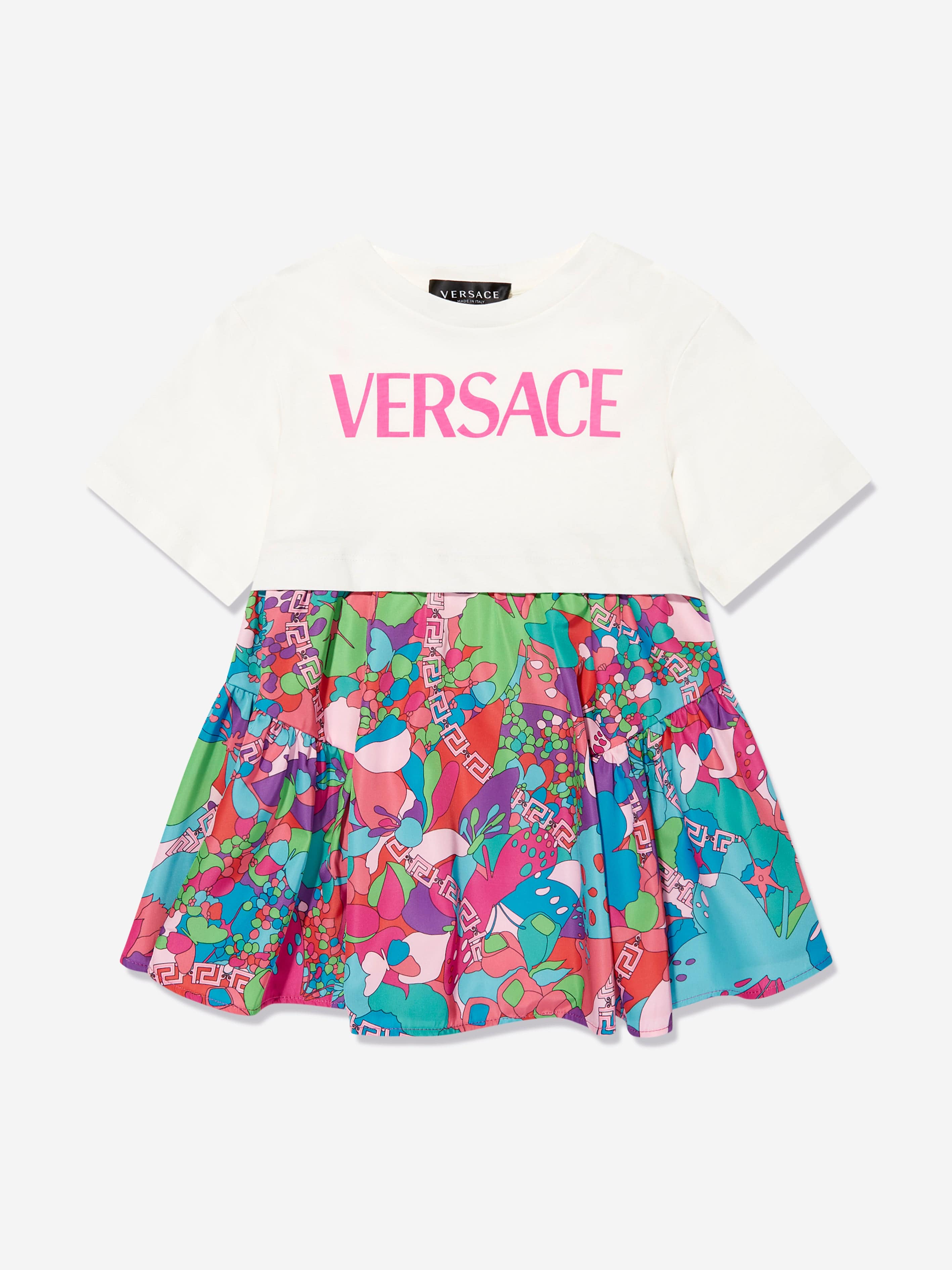 Versace Girls Floral Jersey Dress in White