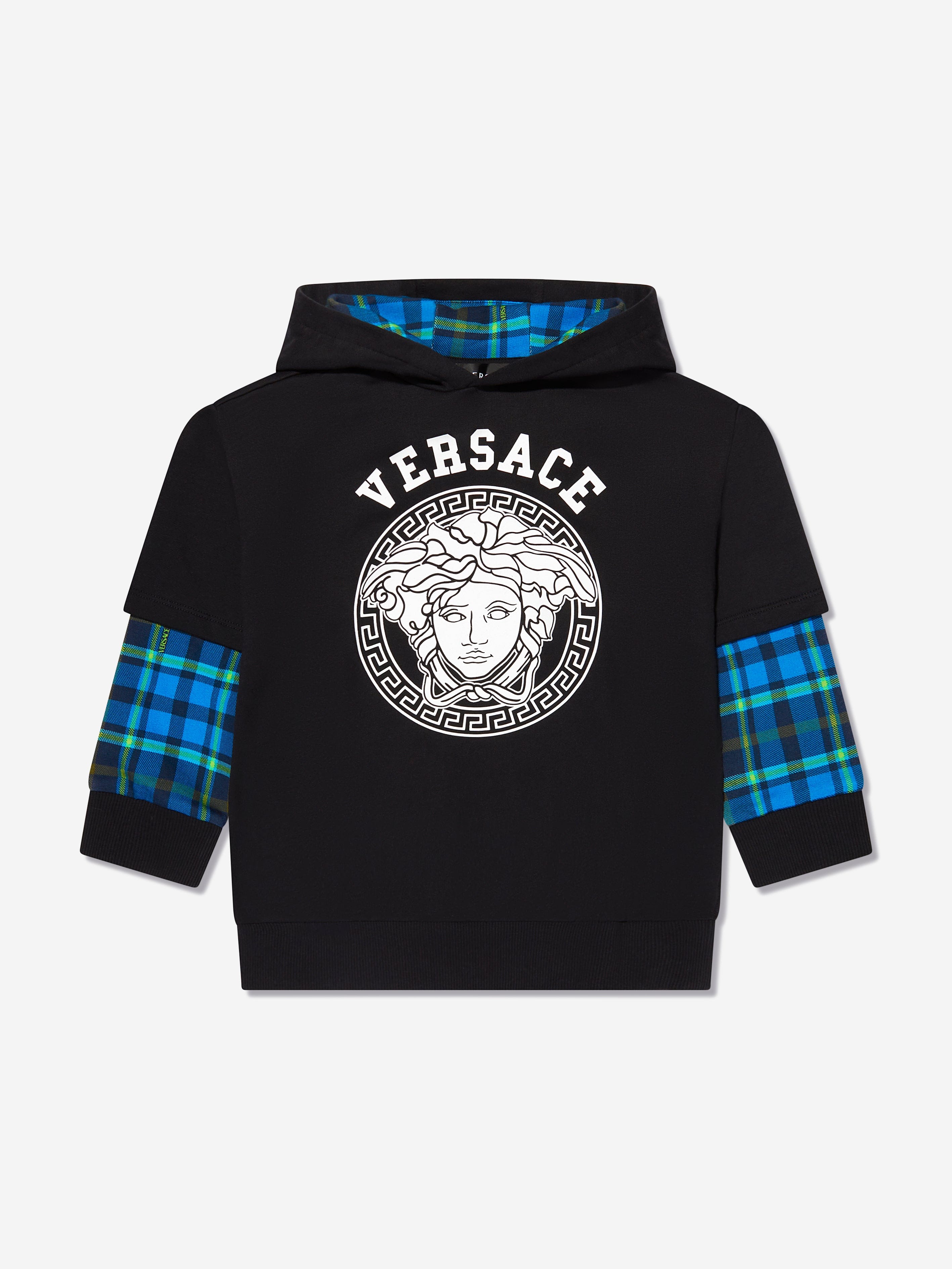 Versace Boys Tartan Sleeve Sweatshirt in Black