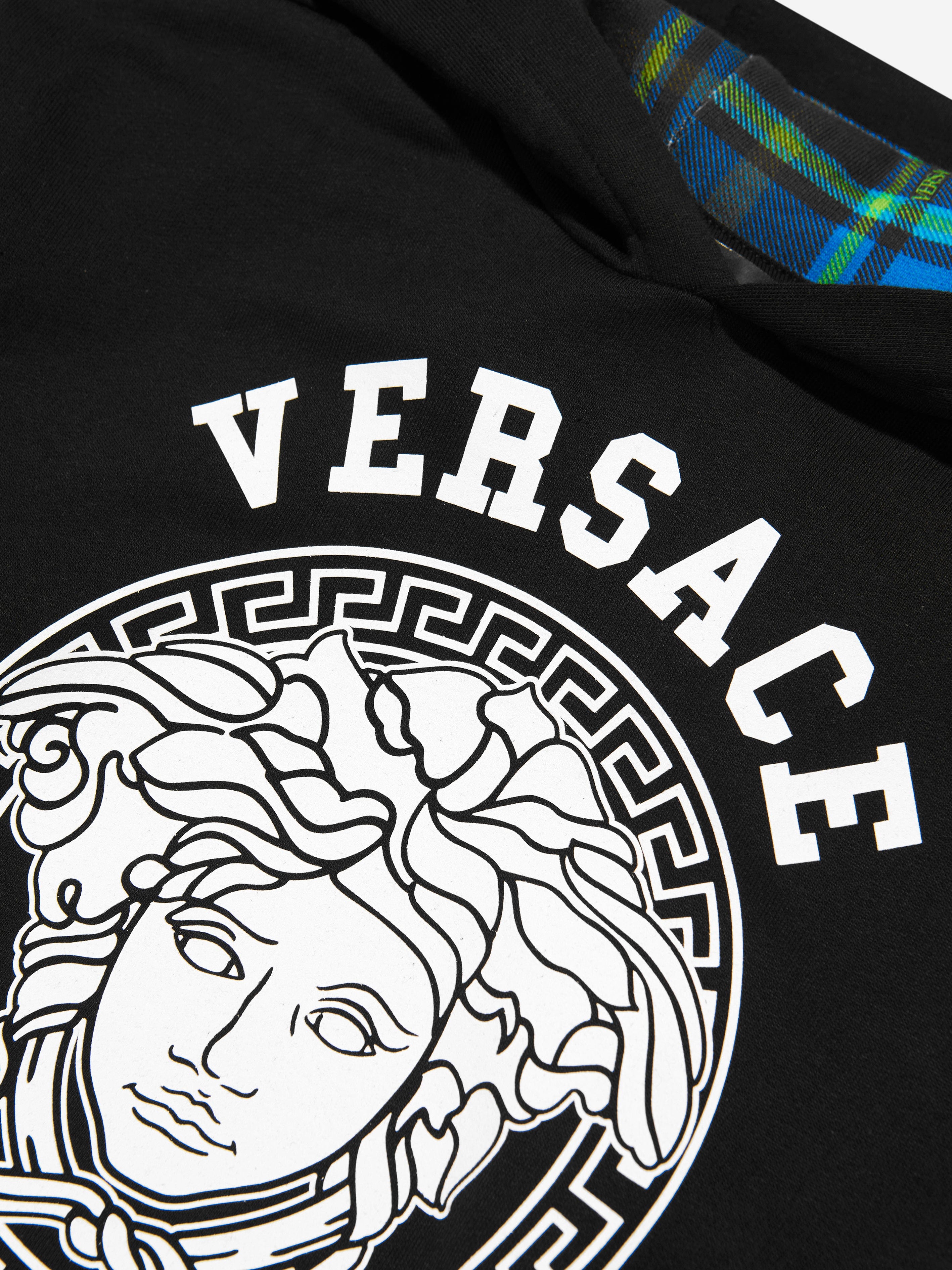 Versace Boys Tartan Sleeve Sweatshirt in Black