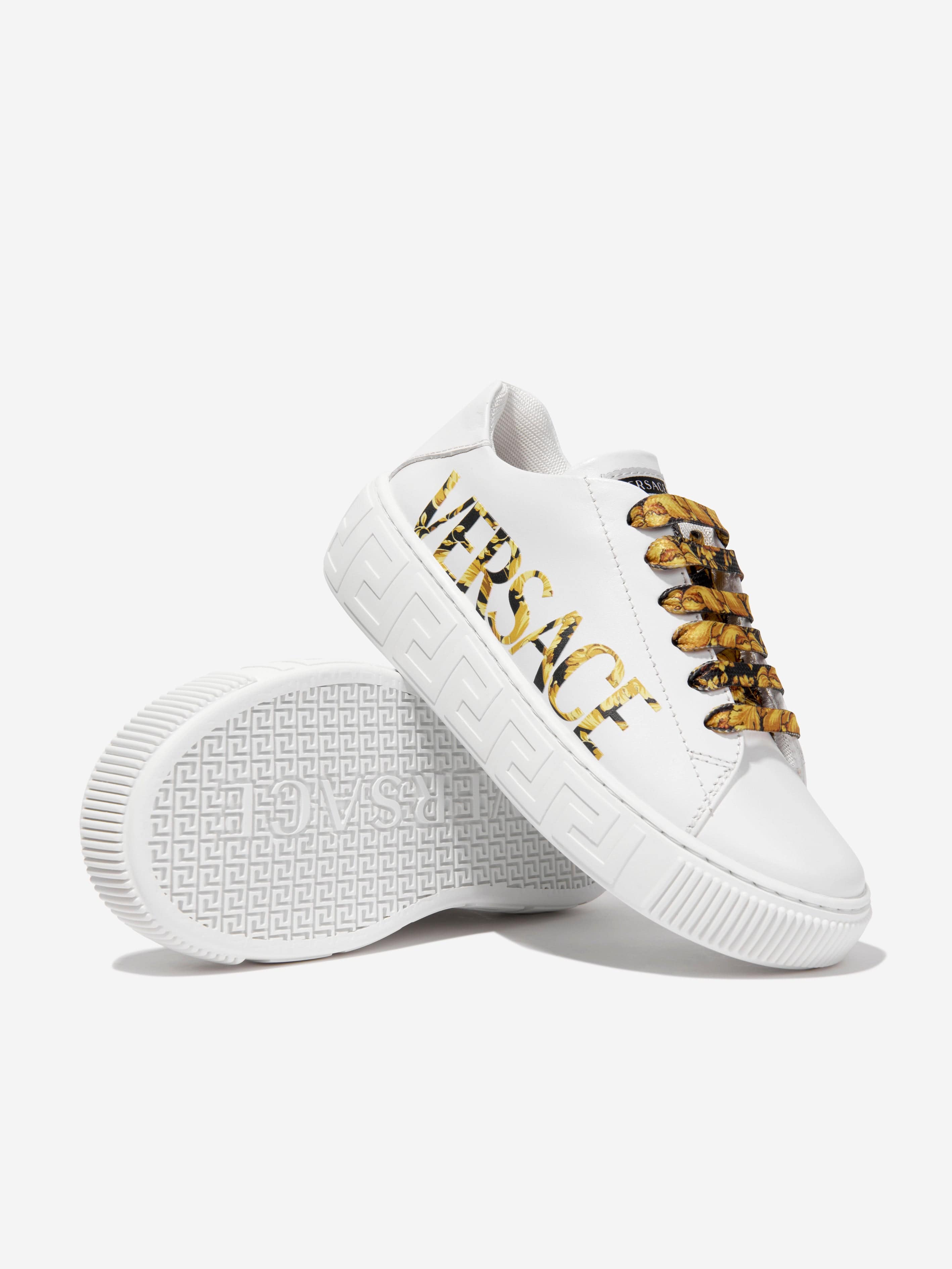 Versace Kids Leather Logo Trainers in White