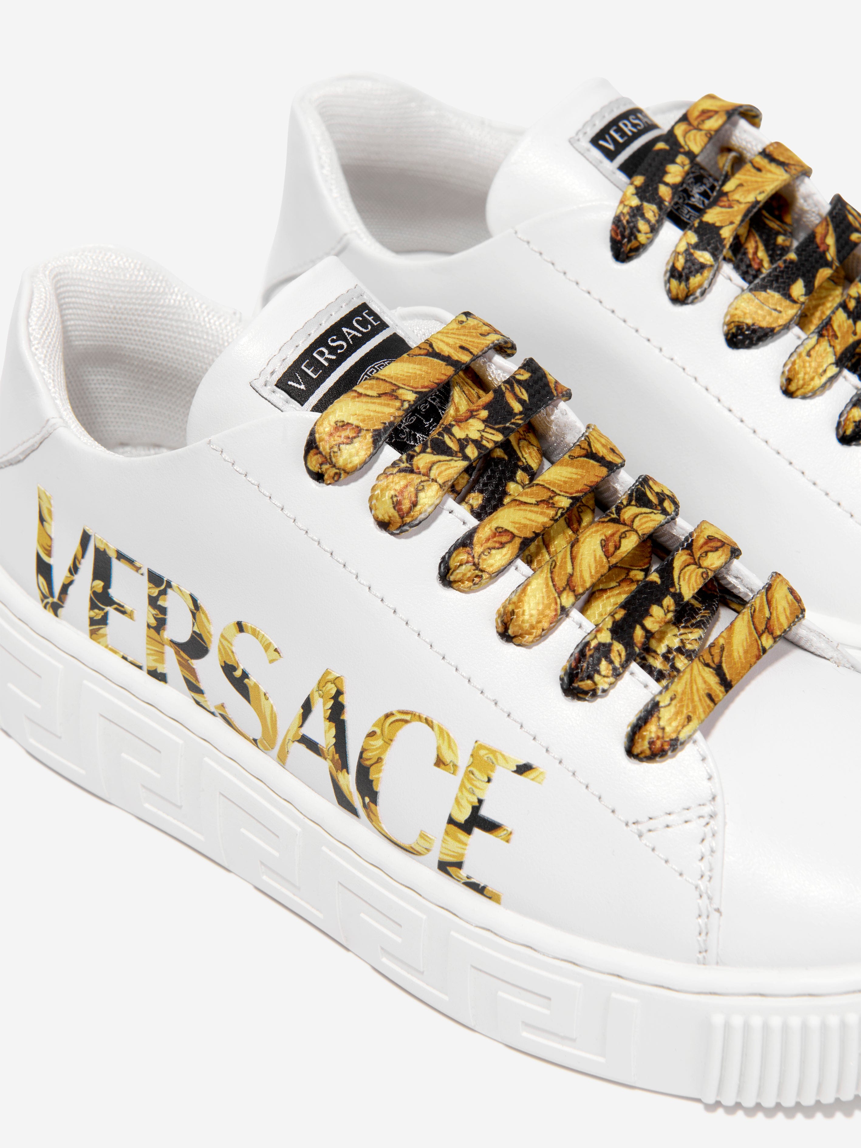 Versace Kids Leather Logo Trainers in White