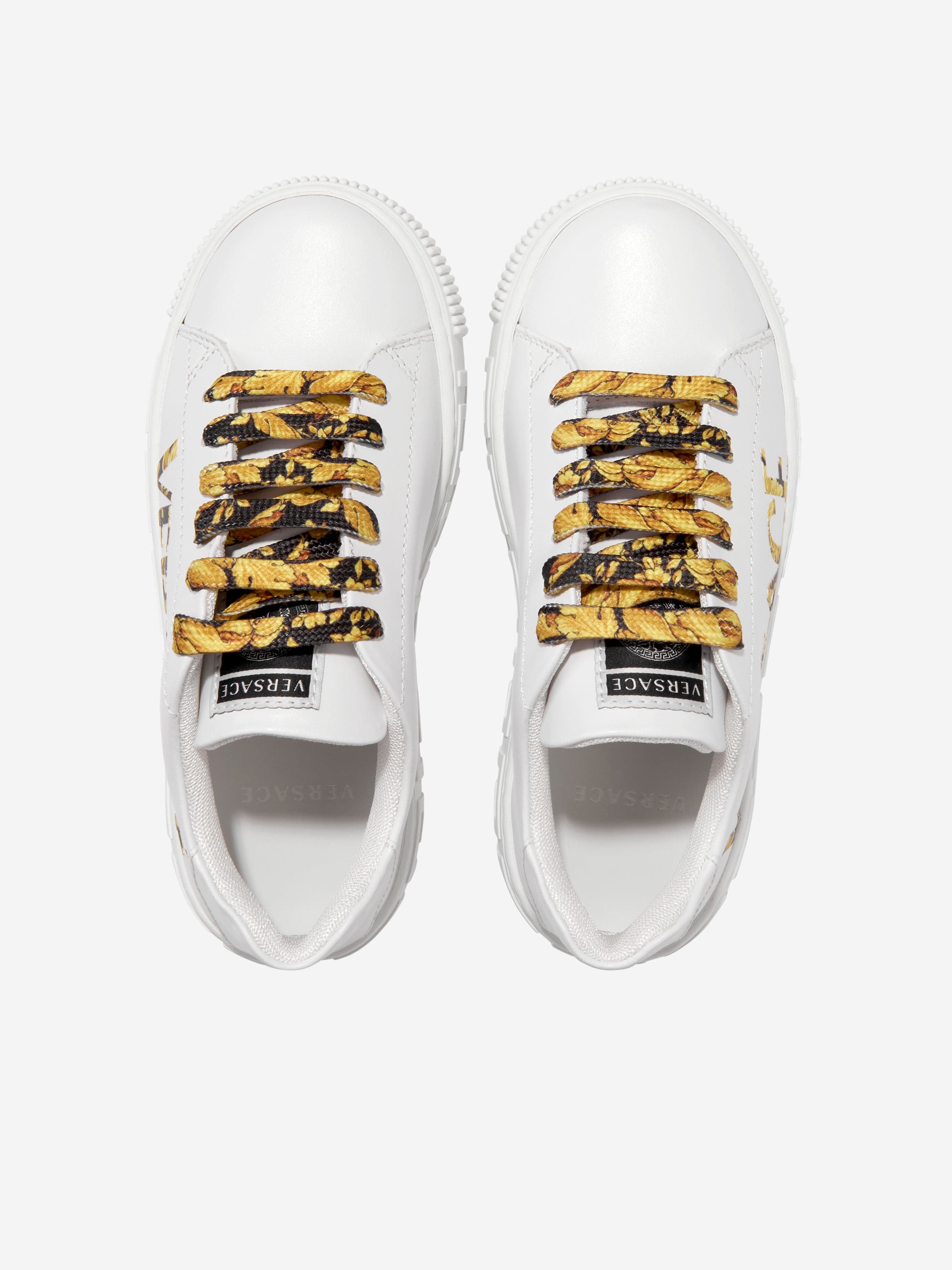 Versace Kids Leather Logo Trainers in White