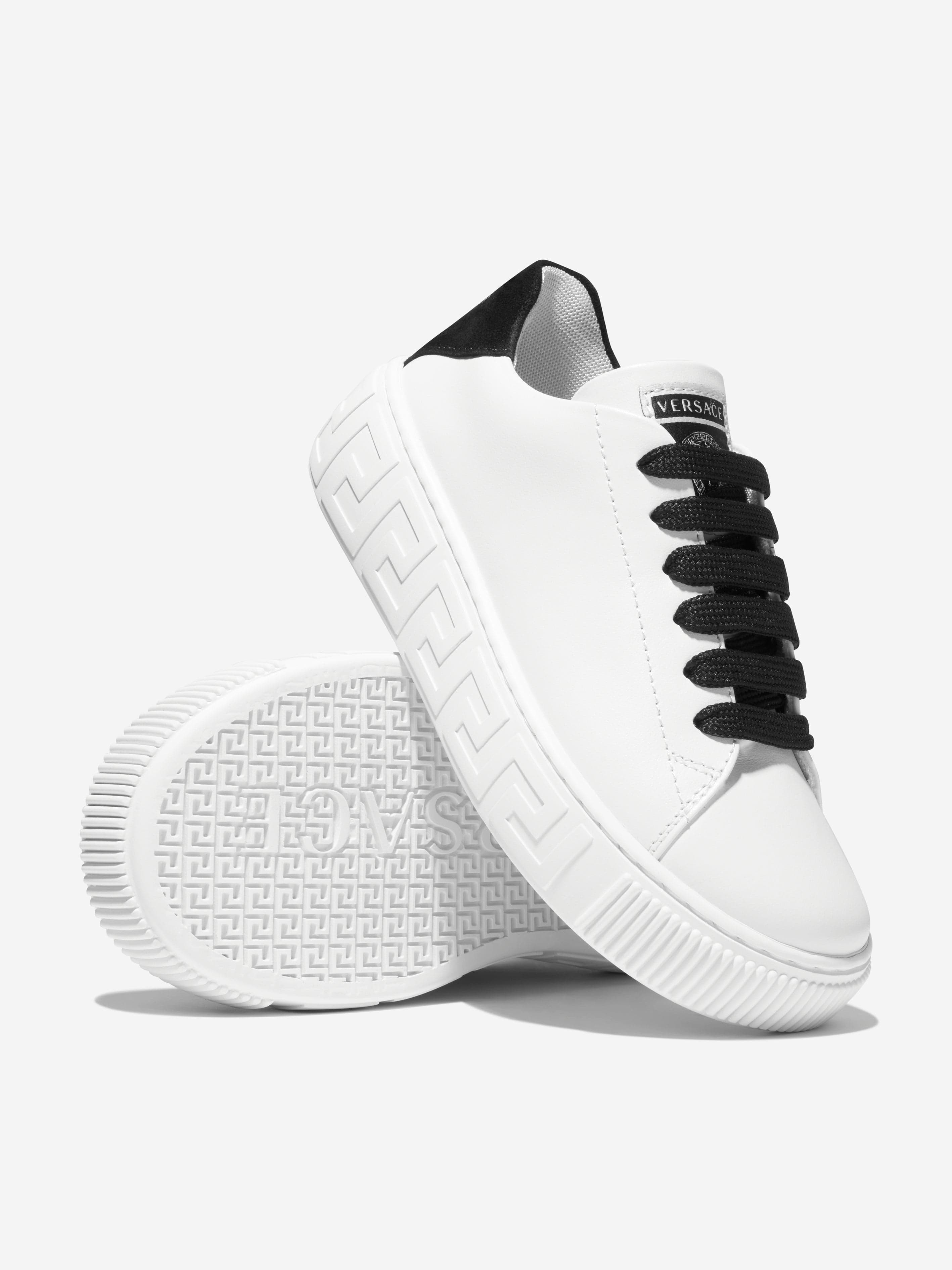 Versace Kids Leather Logo Trainers in White