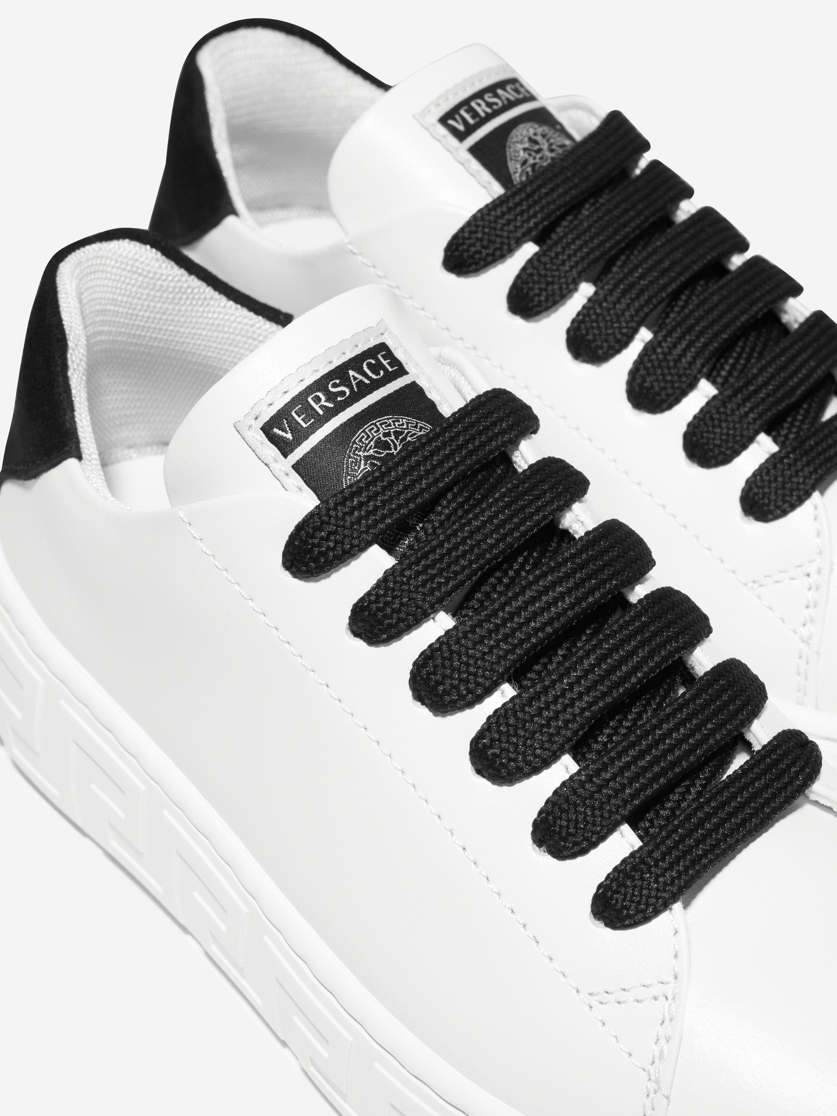 Versace Kids Leather Logo Trainers in White