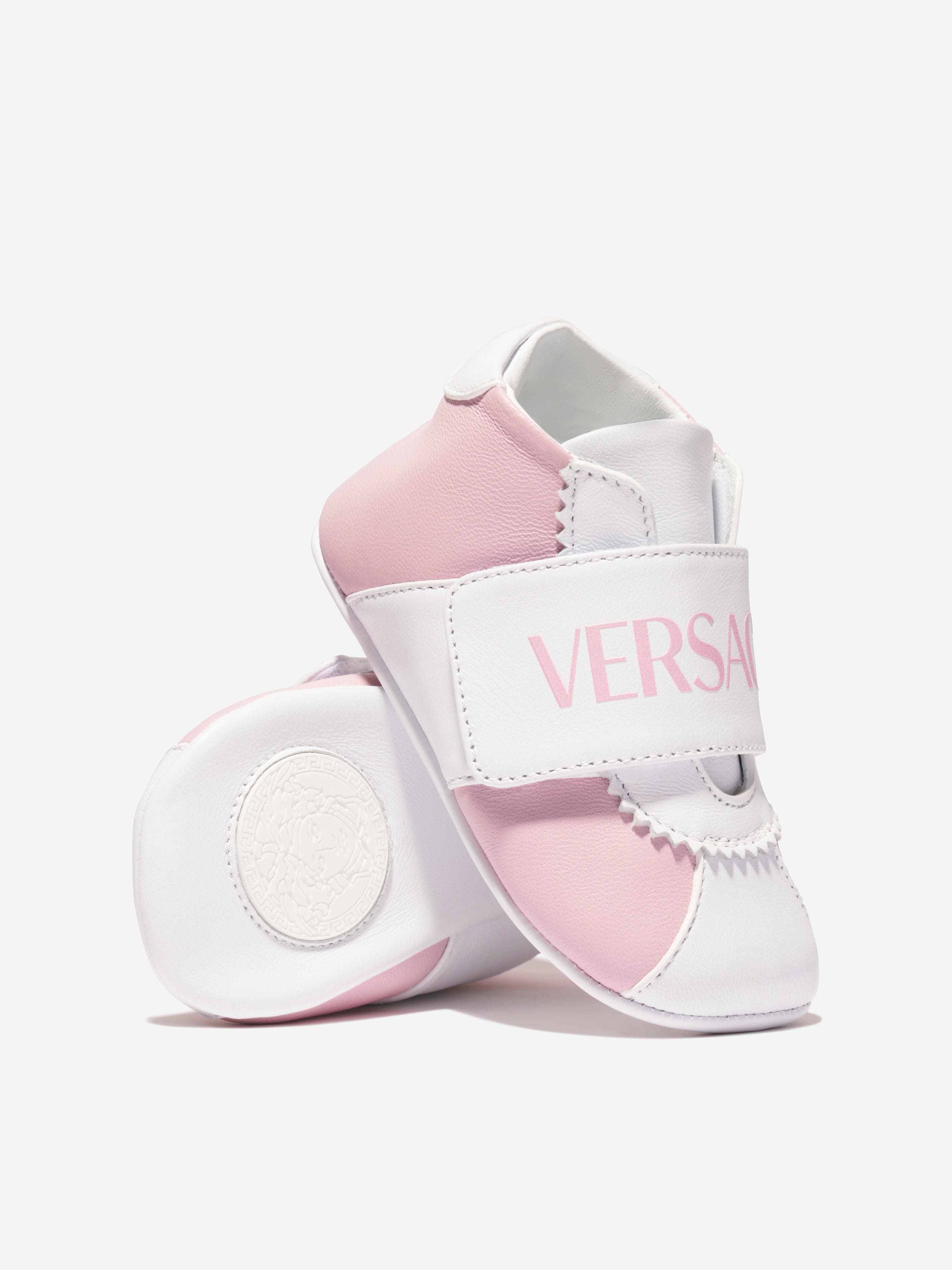 Versace Baby Girls Leather Pre Walker Trainers in Pink