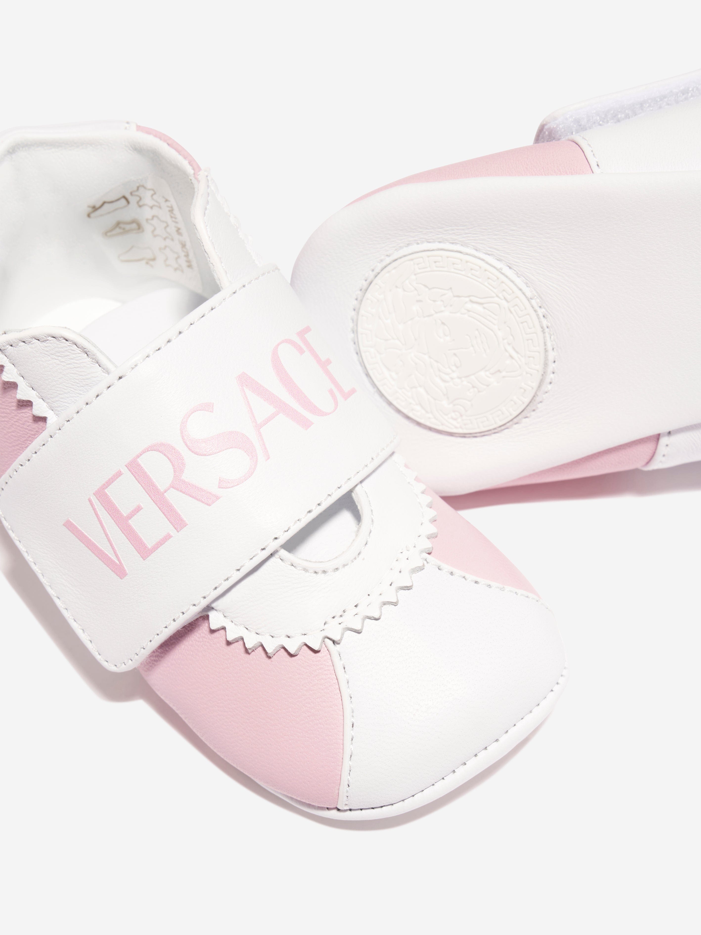 Versace Baby Girls Leather Pre Walker Trainers in Pink