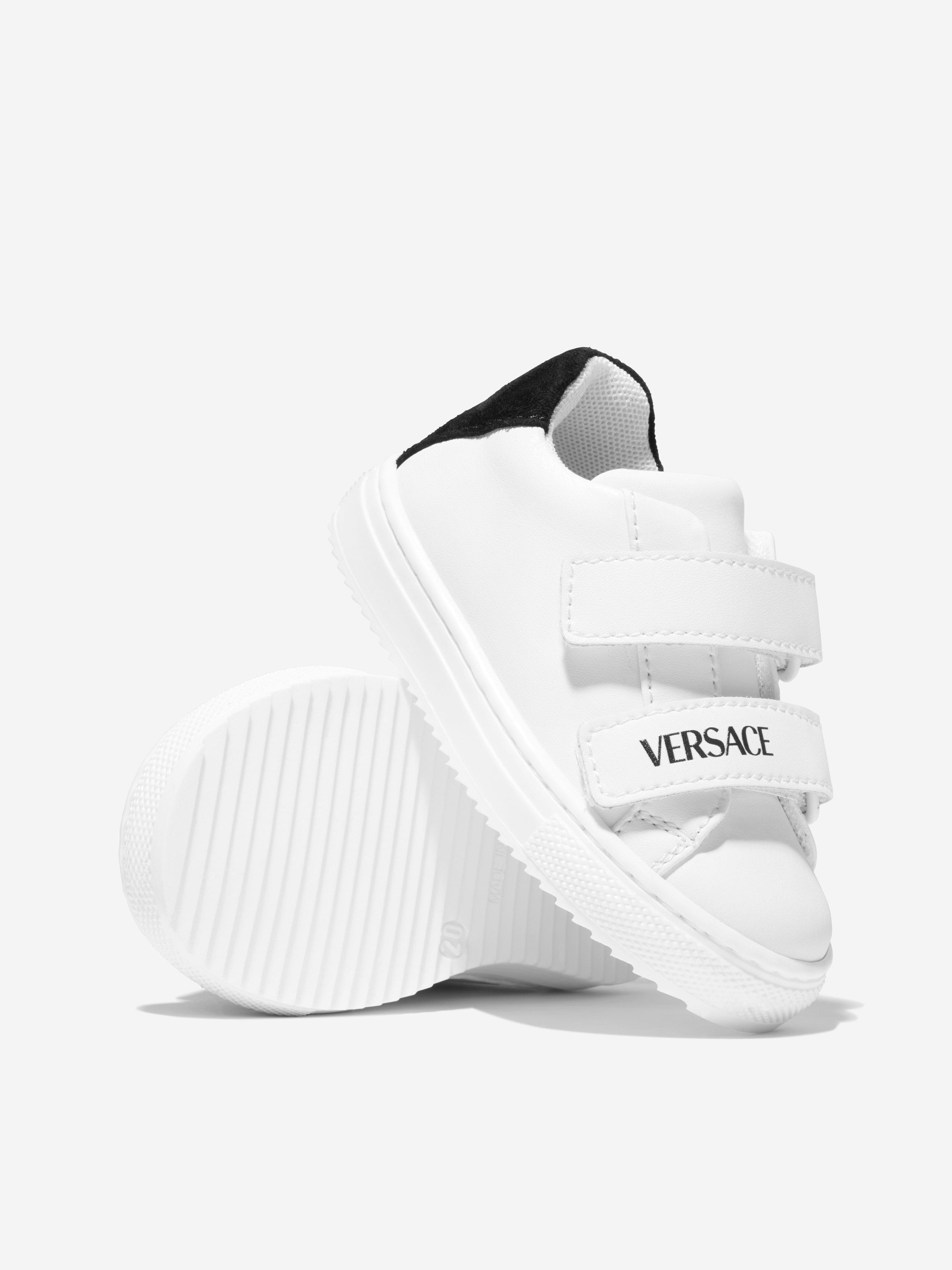 Versace Kids Leather Velcro Trainers in White