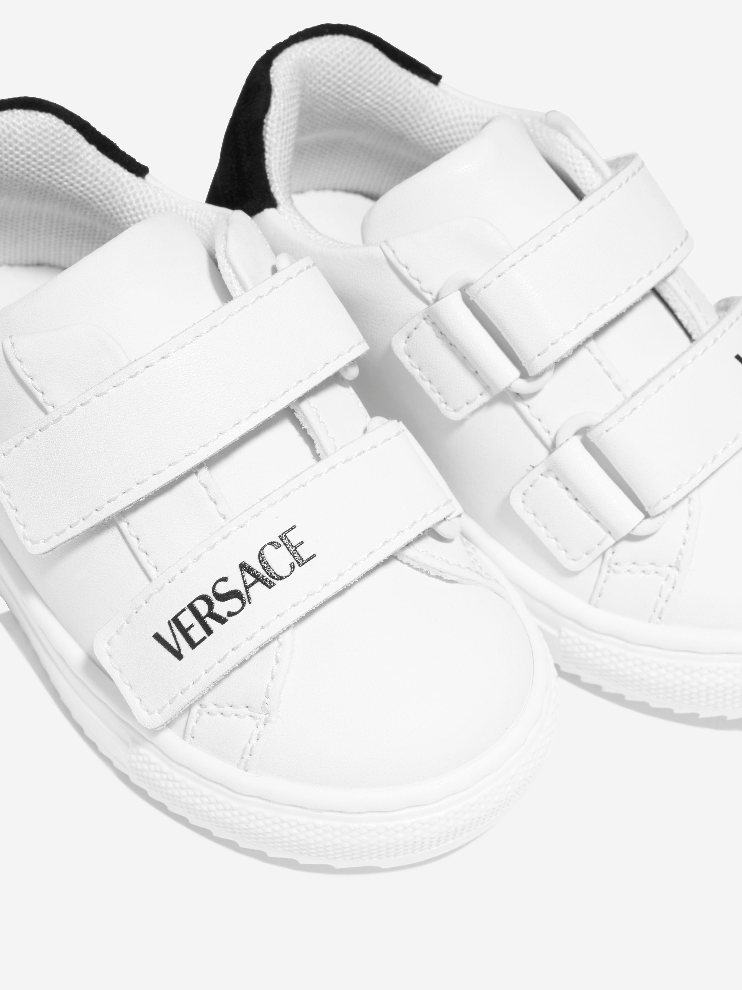 Versace Kids Leather Velcro Trainers in White