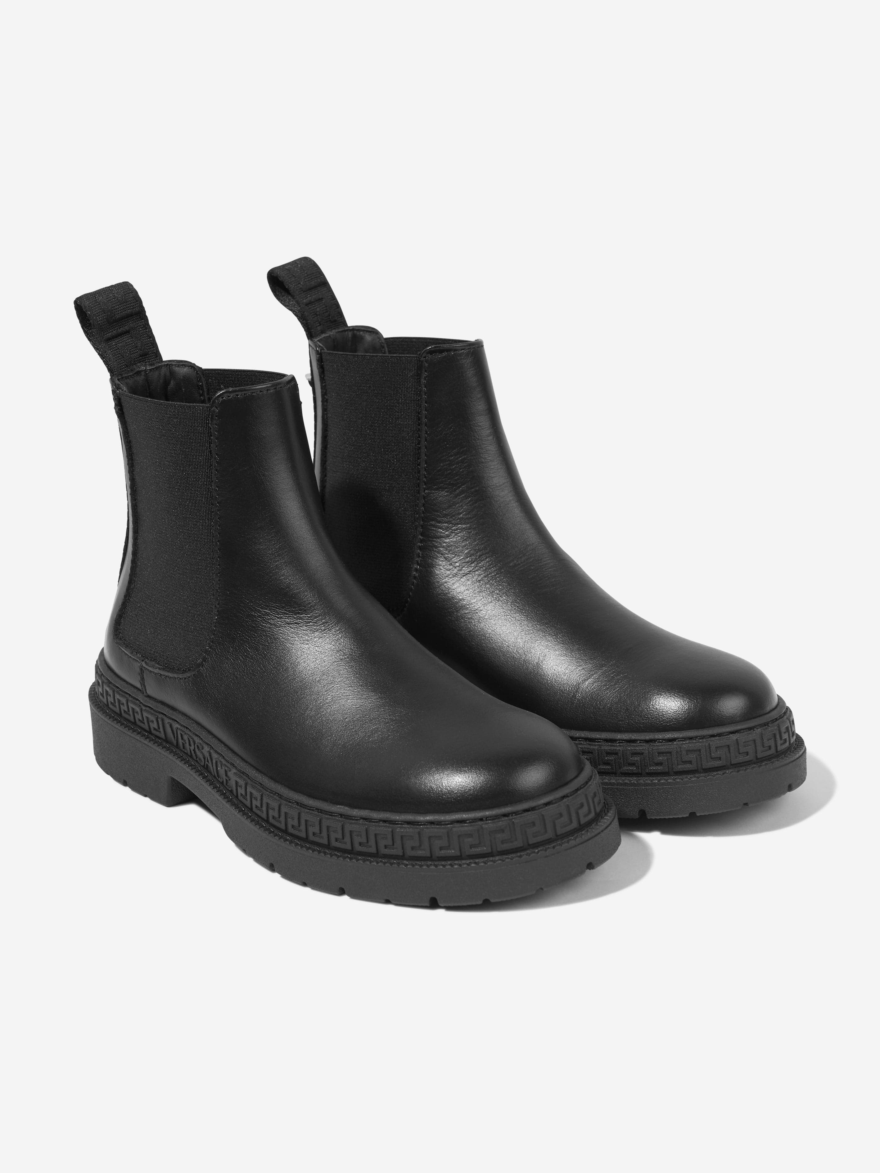 Versace Kids Leather Chelsea Boots in Black