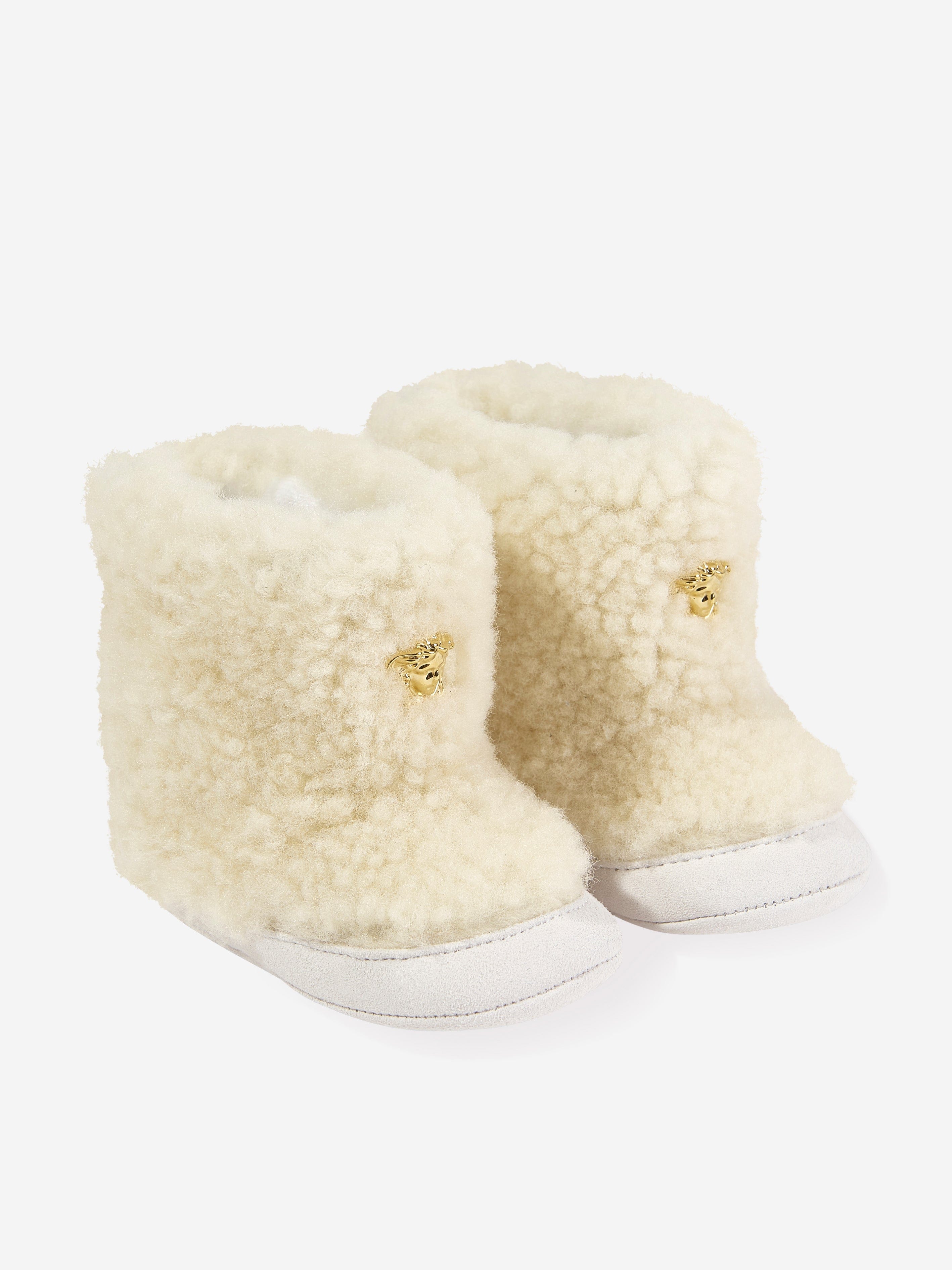 Versace Baby Sherling And Suede Boots in Ivory