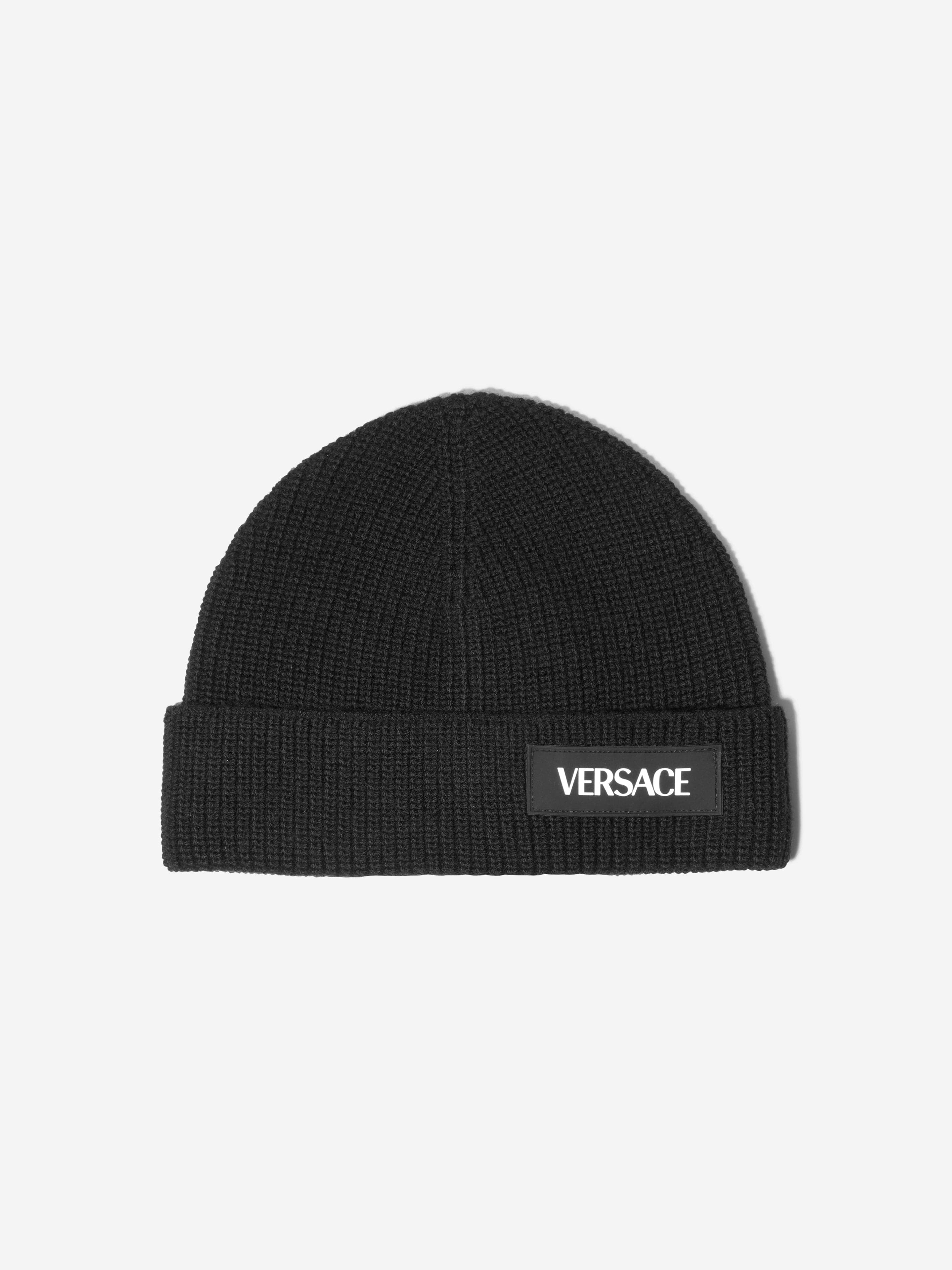 Versace Kids Patch Logo Beanie Hat in Black