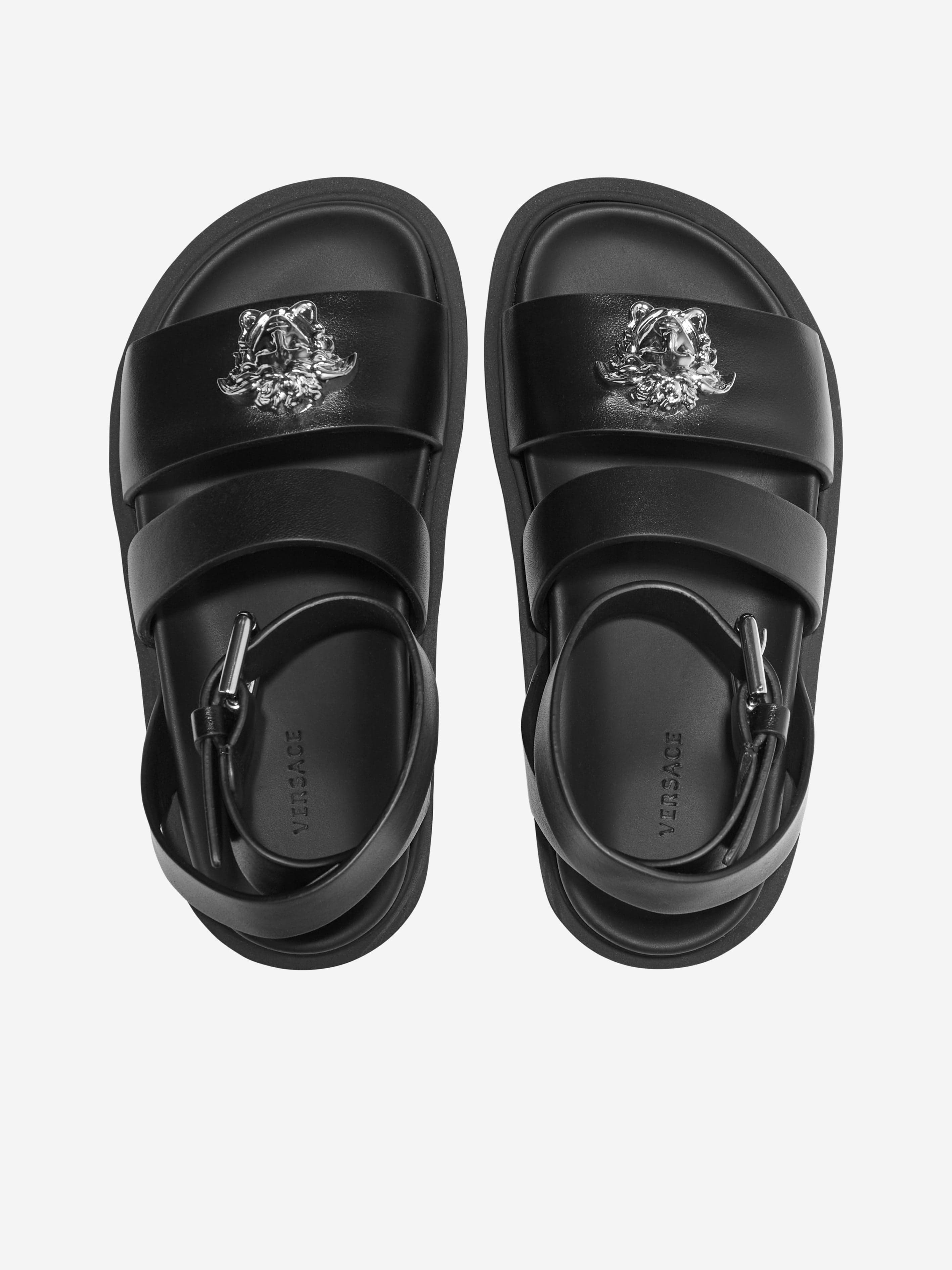 Versace Kids Leather Medusa Logo Sandals in Black