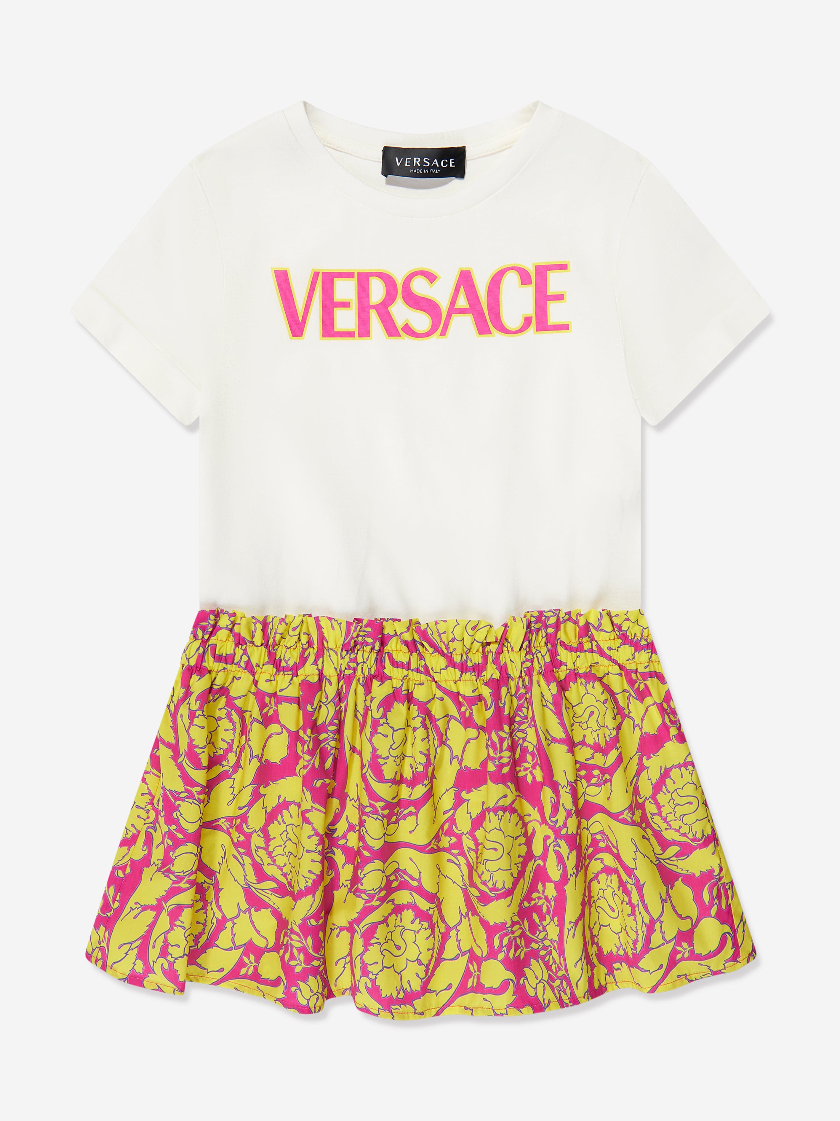 Versace Girls Barocco Logo Dress in White