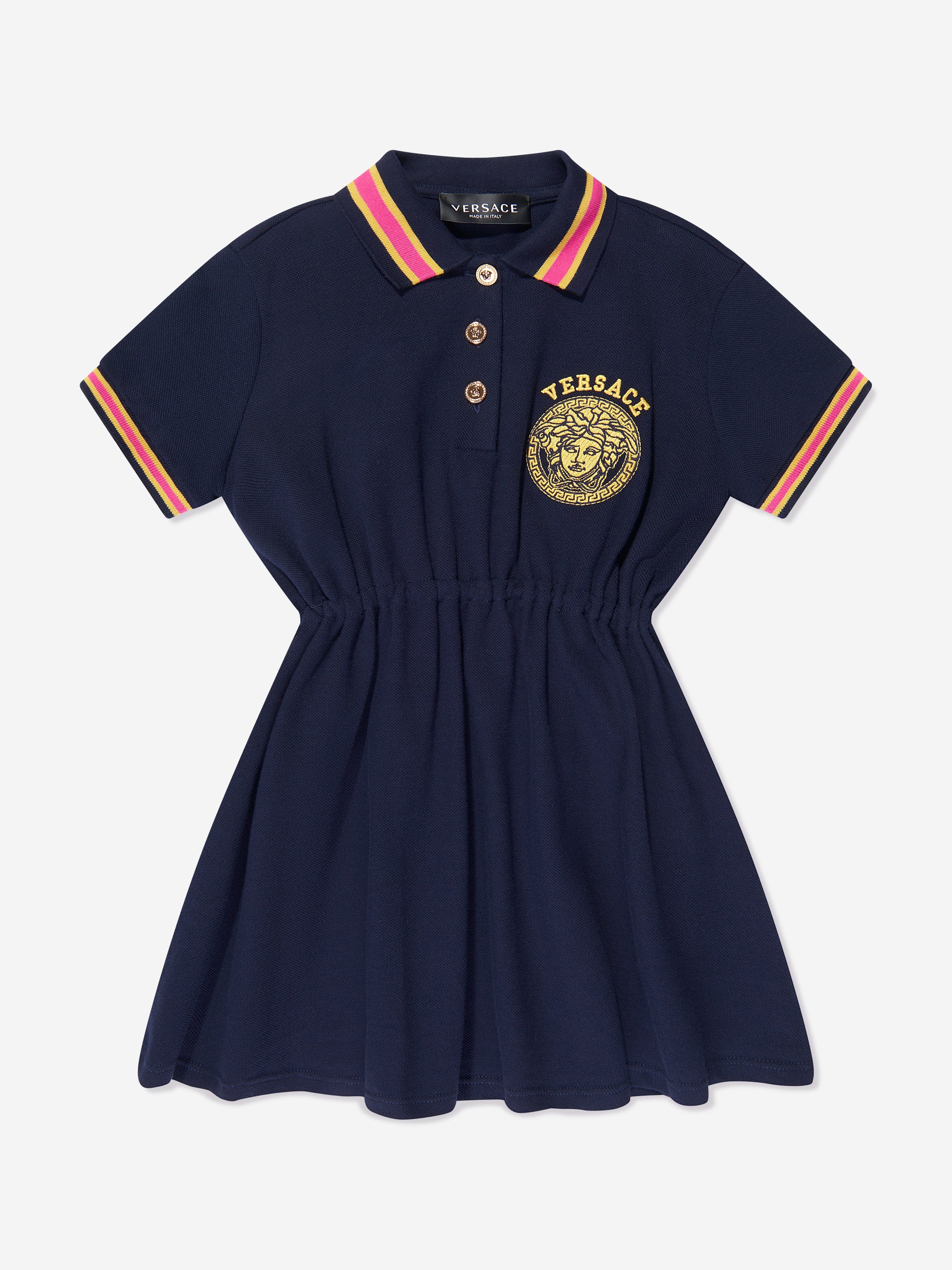 Versace Girls Logo Polo Dress in Navy