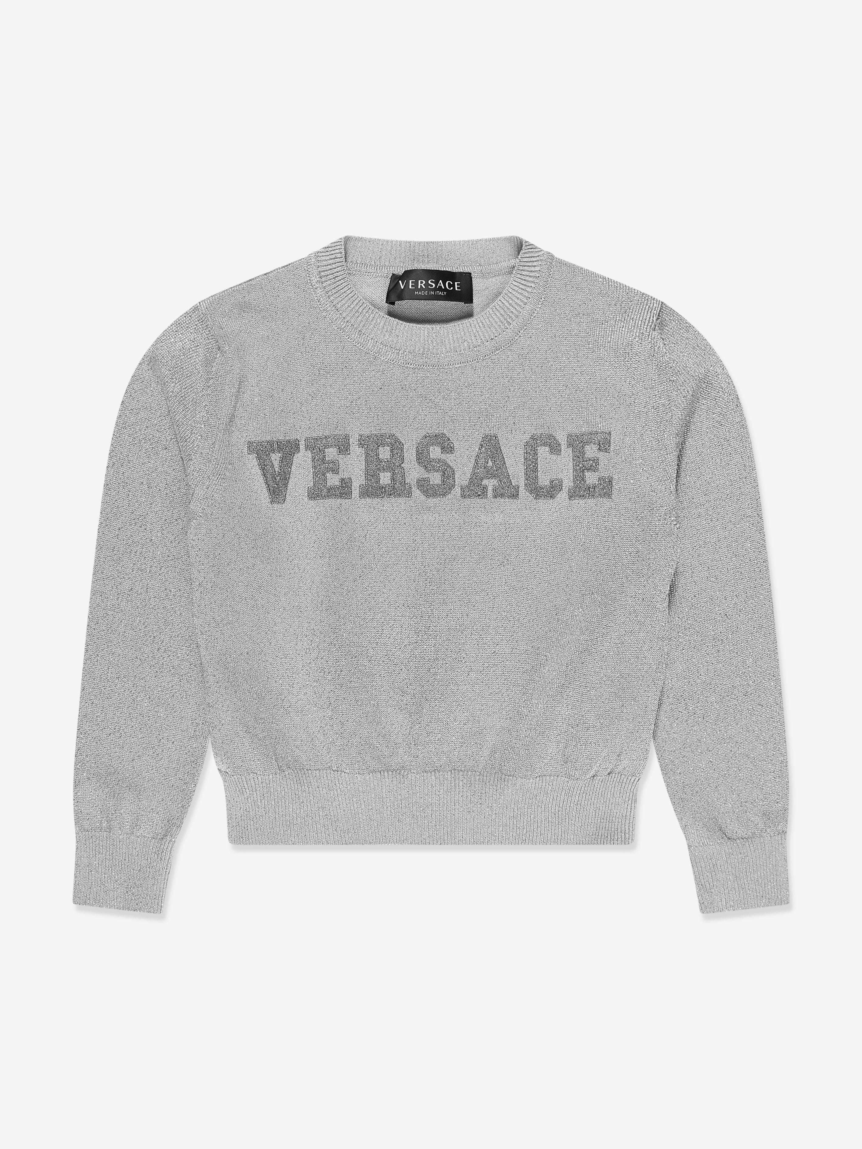 Versace Girls Logo Knitted Sweater in Silver