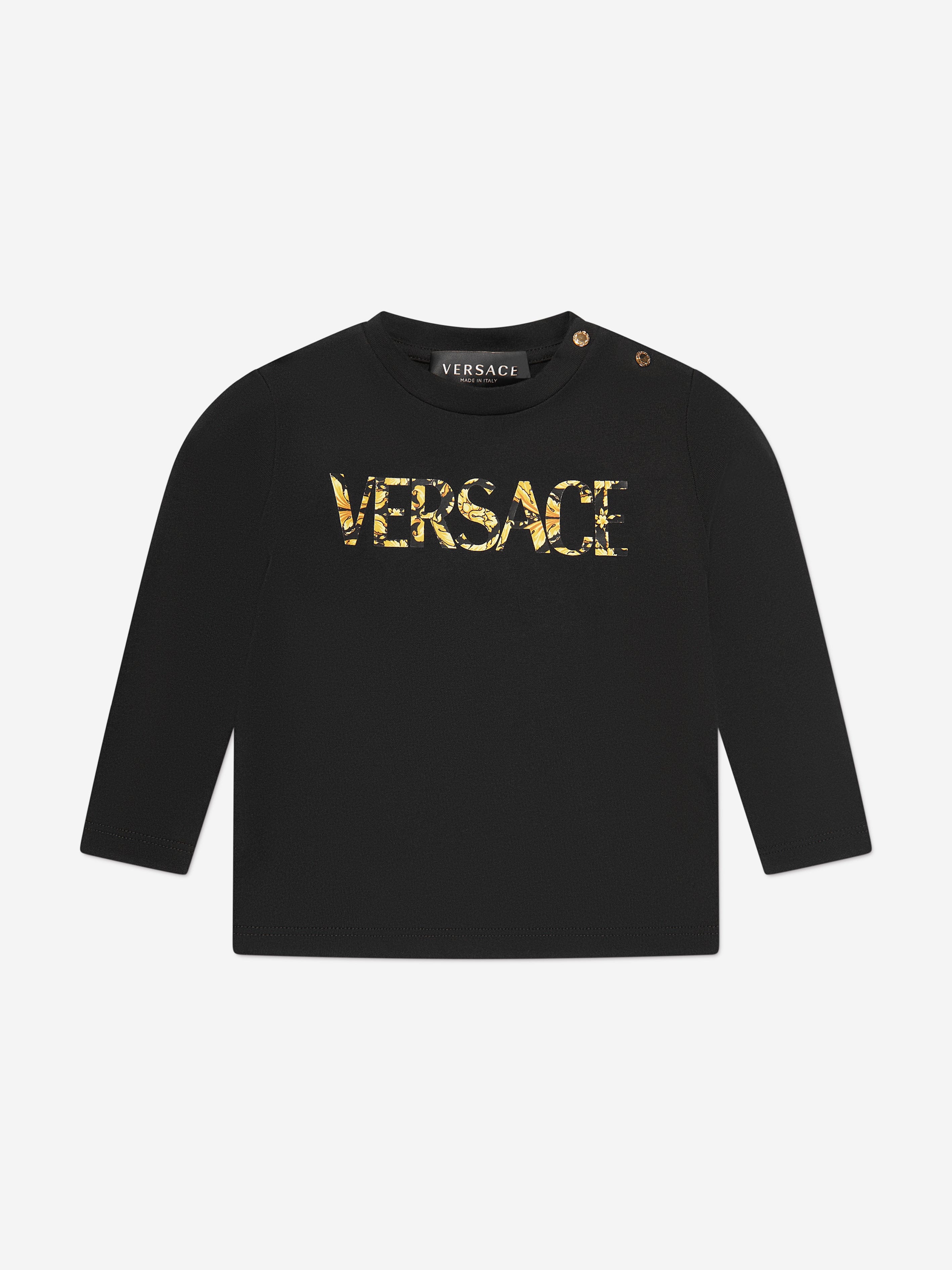 Versace Baby Long Sleeve Logo T-Shirt in Black