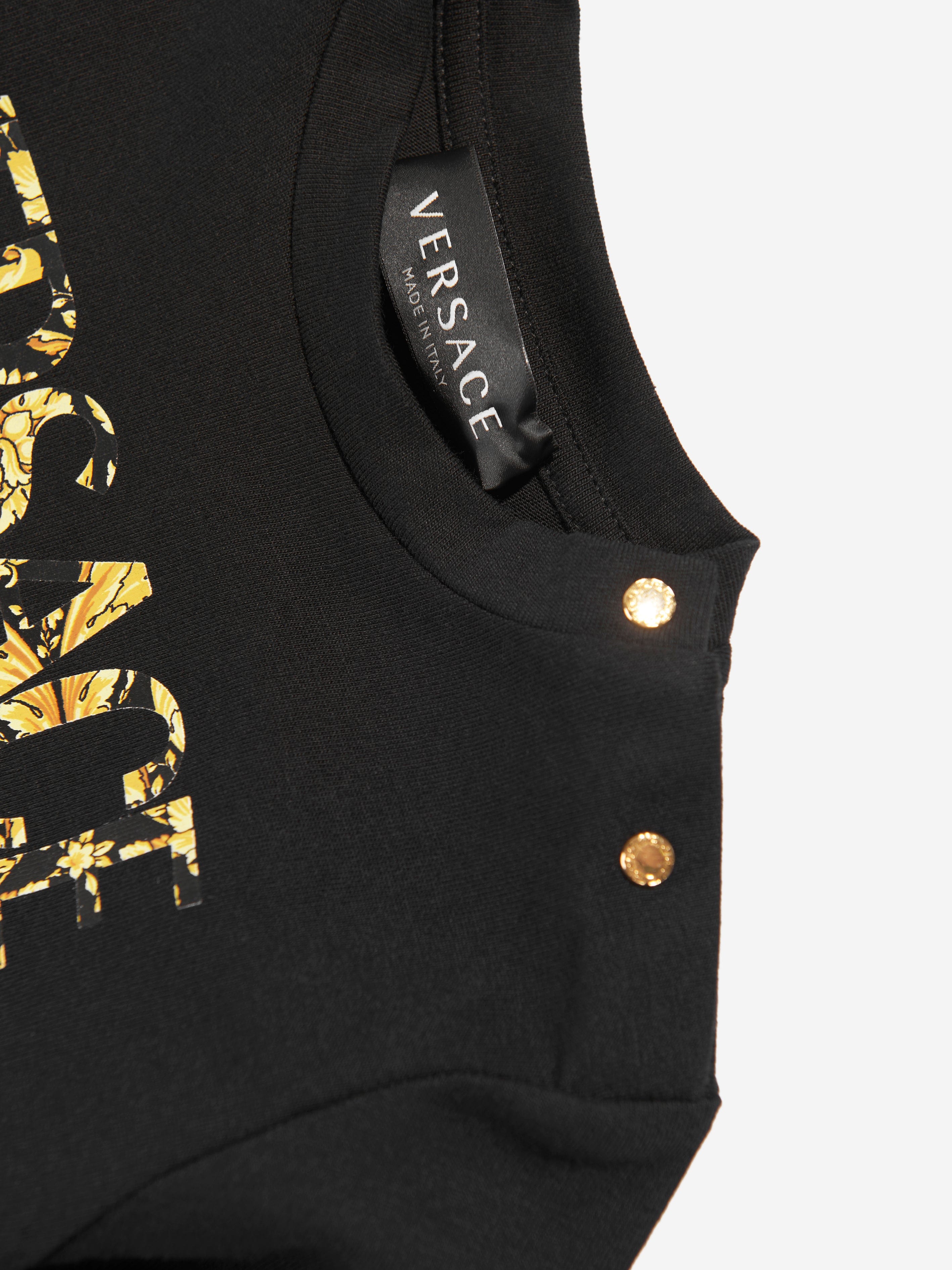 Versace Baby Long Sleeve Logo T-Shirt in Black