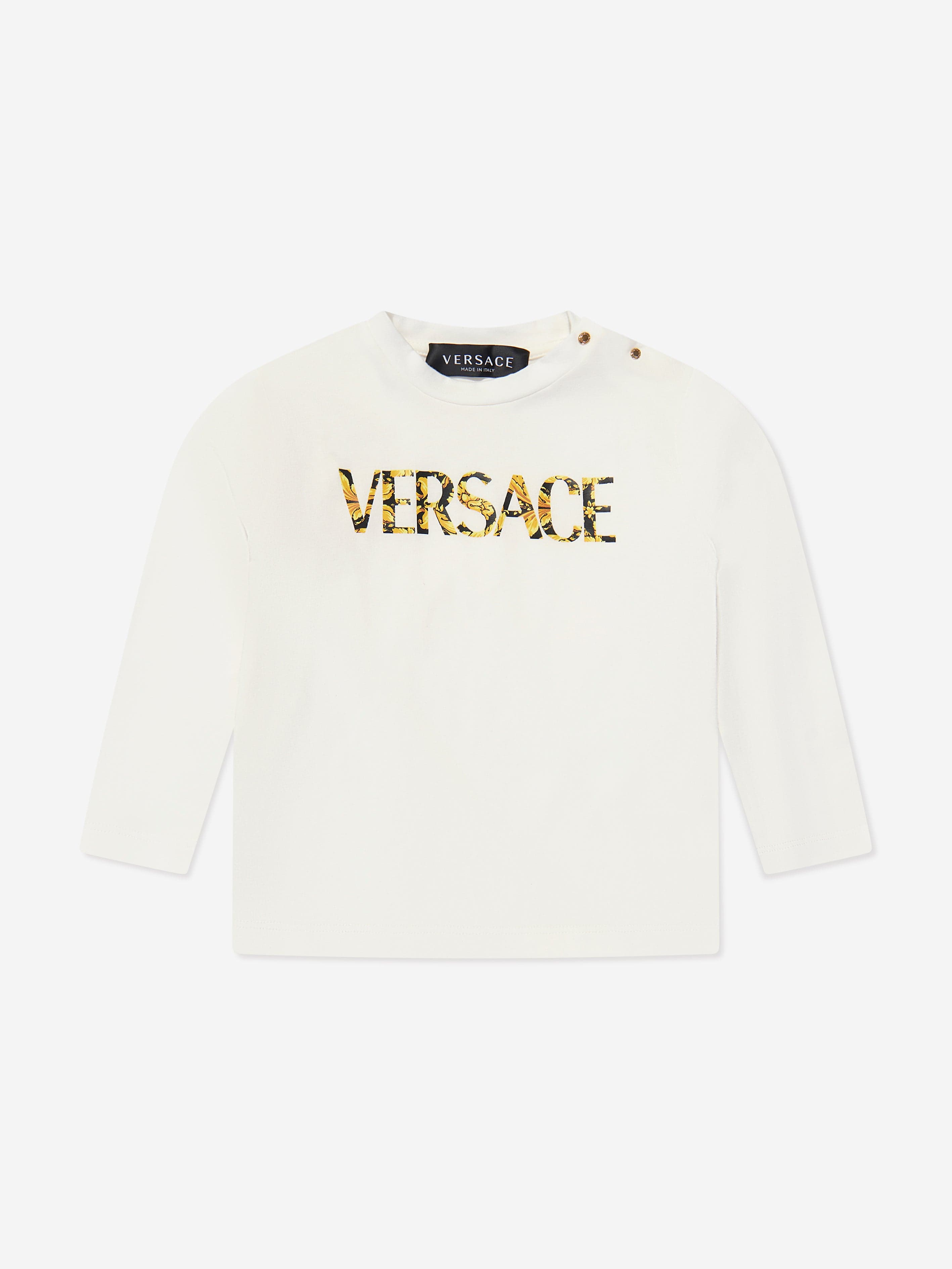 Versace Baby Long Sleeve Logo T-Shirt in White