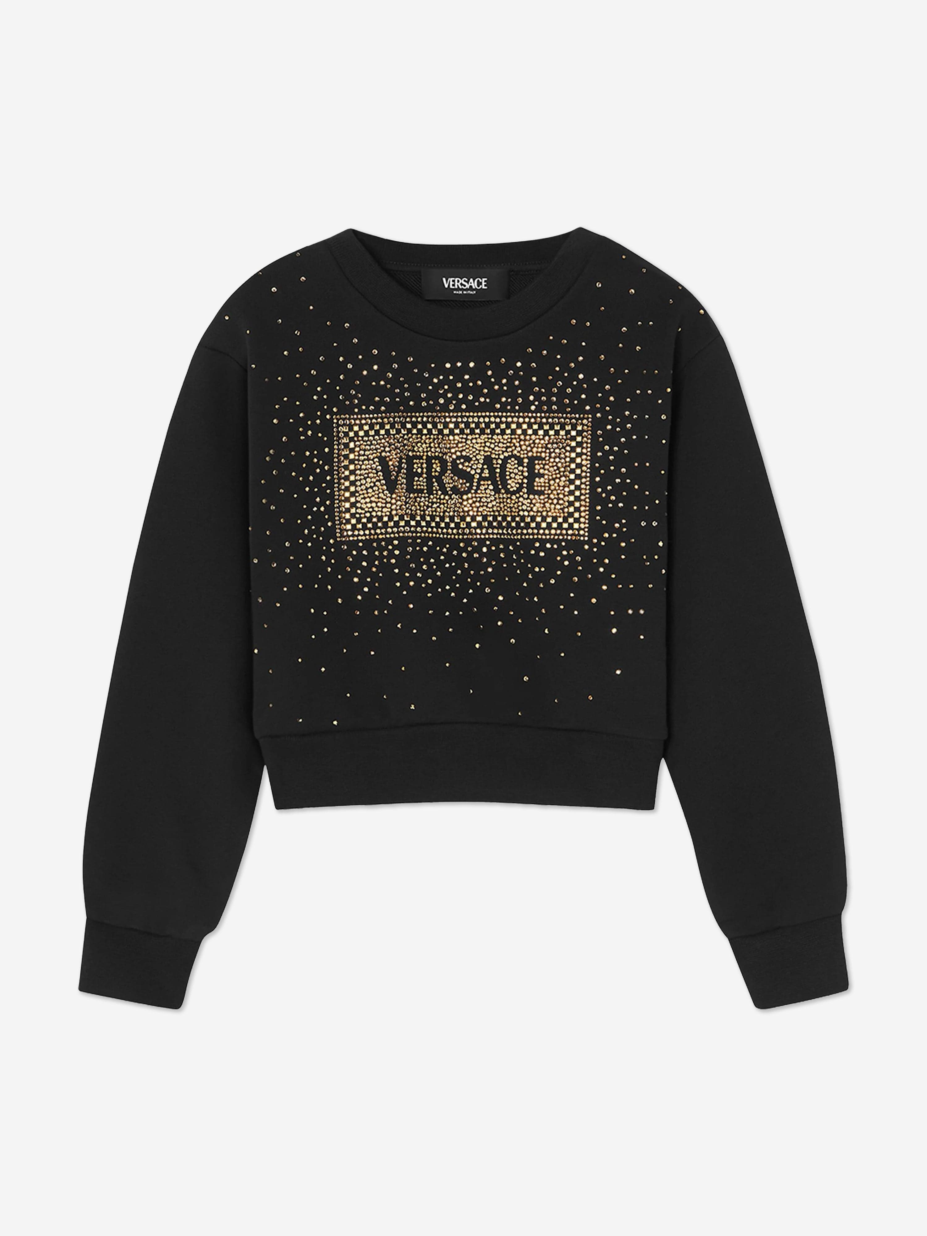 Versace Girls Diamante Logo Sweatshirt in Black